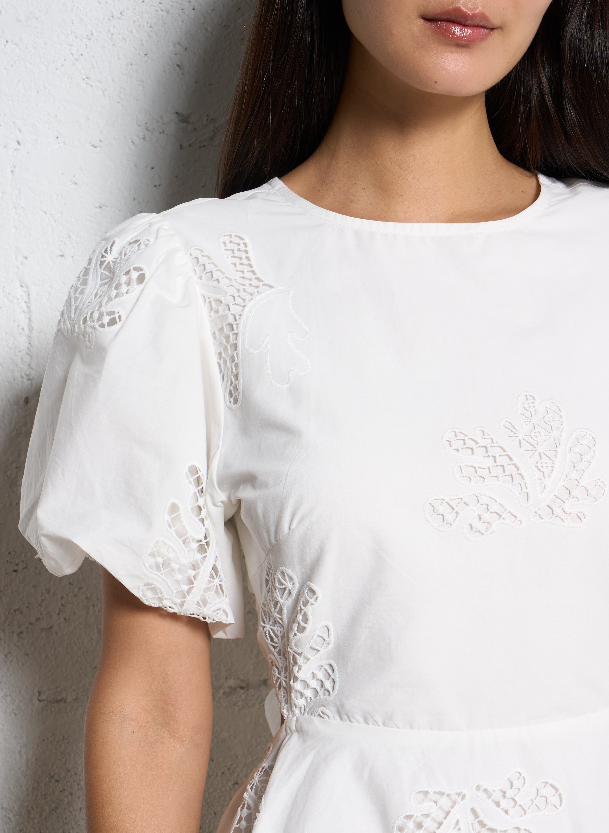 Robe courte dos nu à dentelle SUNCOO Blanc