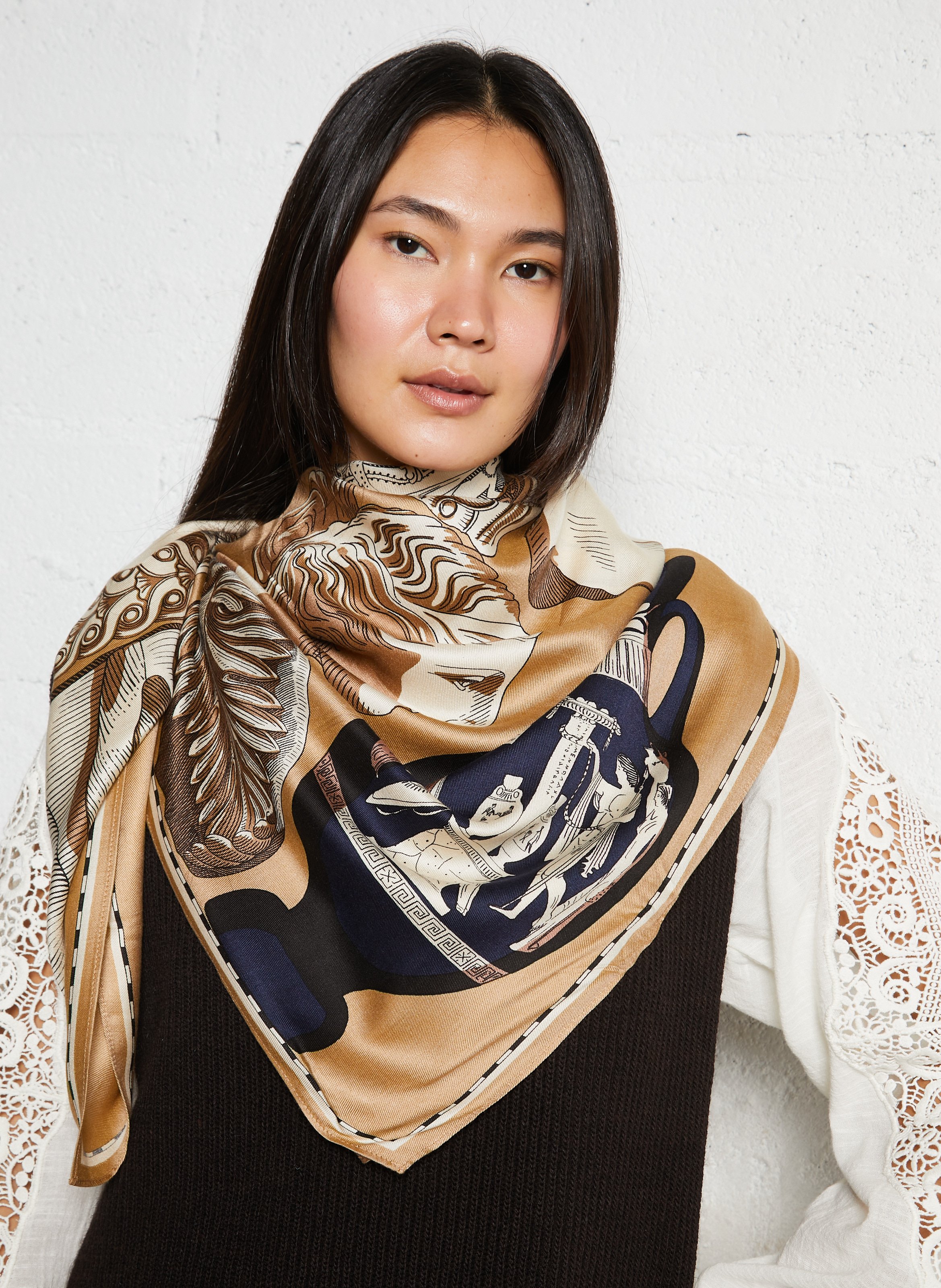 Printed silk-mix scarf INOUI EDITIONS Beige