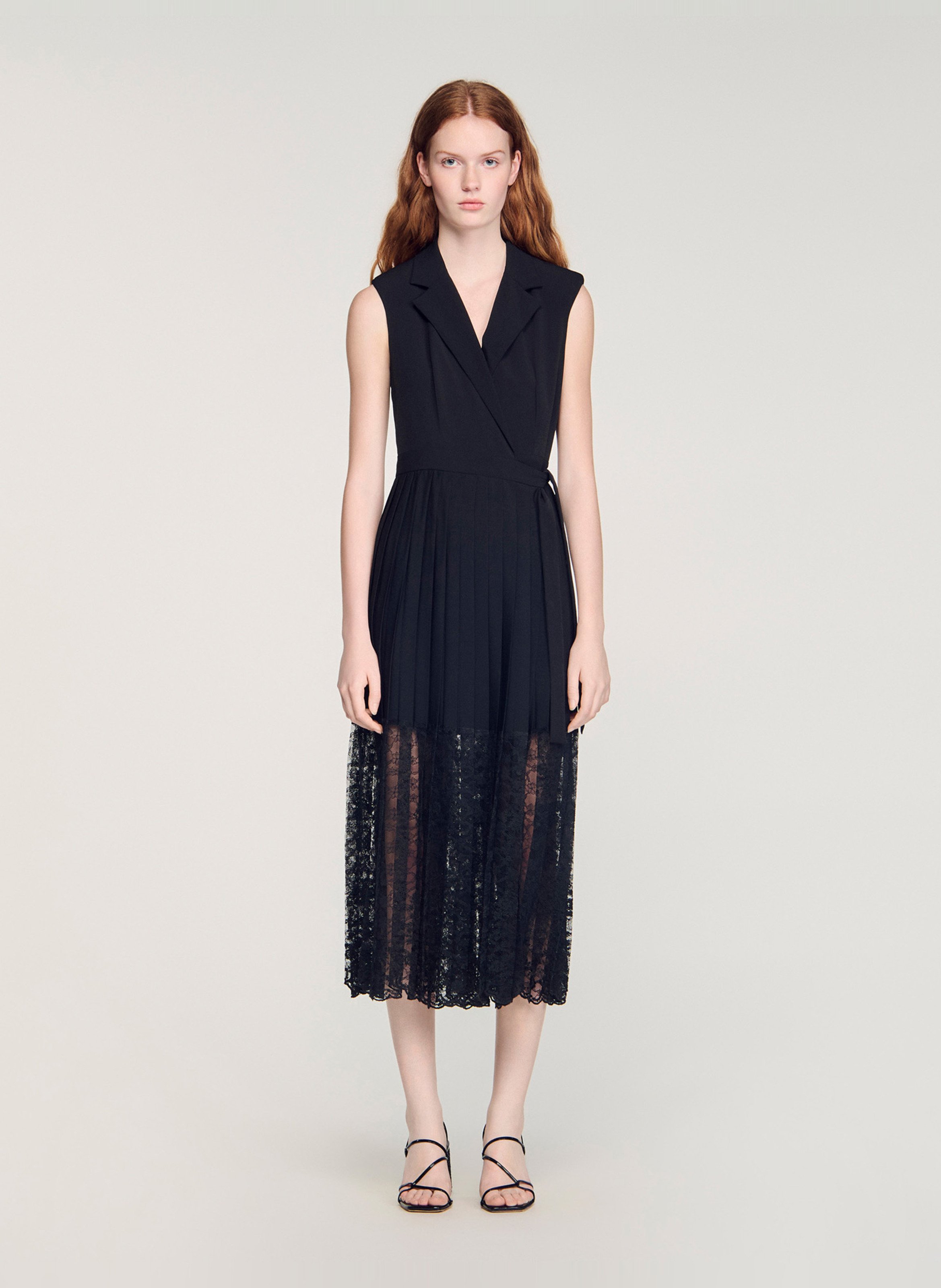 Robe midi col tailleur SANDRO Noir