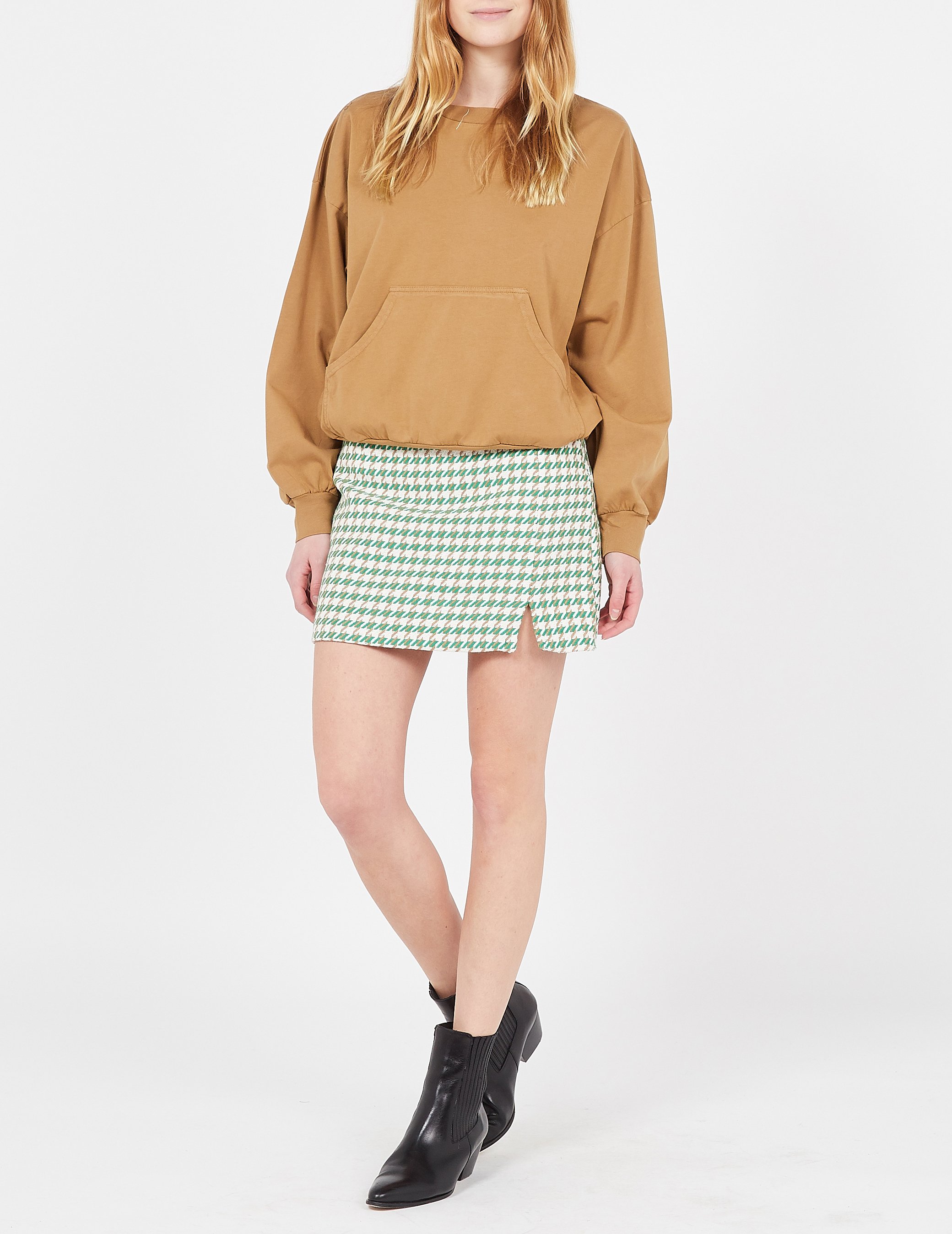 Mini jupe motif pied-de-poule en coton mélangé  IMPERIAL Blanc