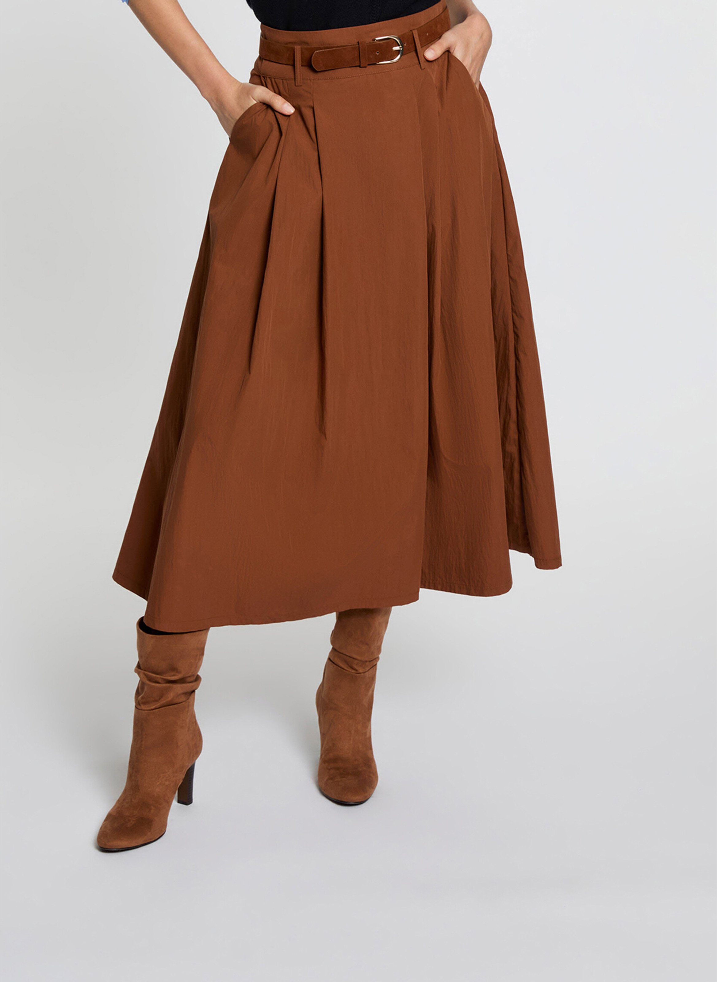 Flared Maxi Skirt with Belt MORGAN Brown