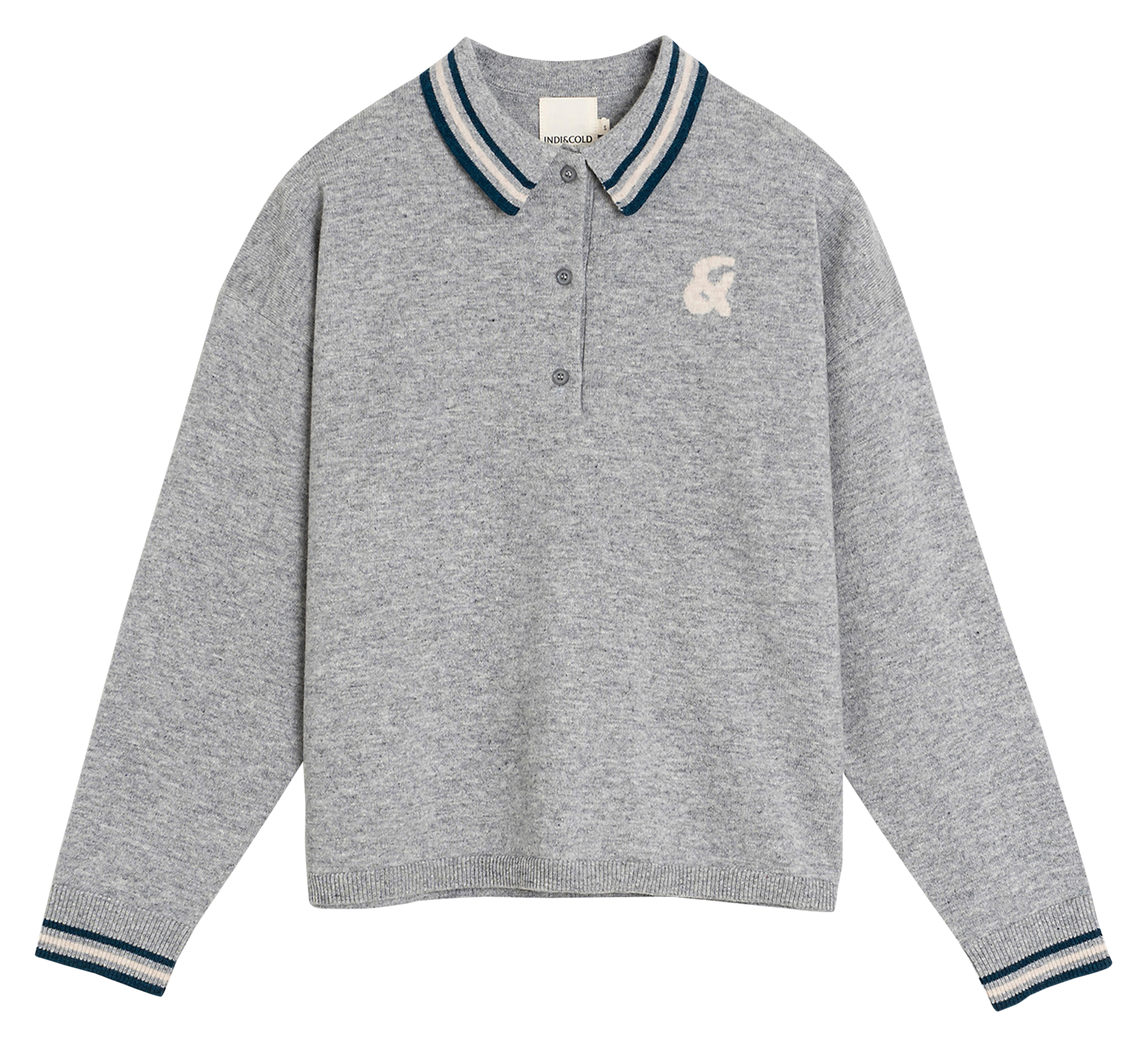 Rechte, wollen trui met polokraagje INDI & COLD Grijs