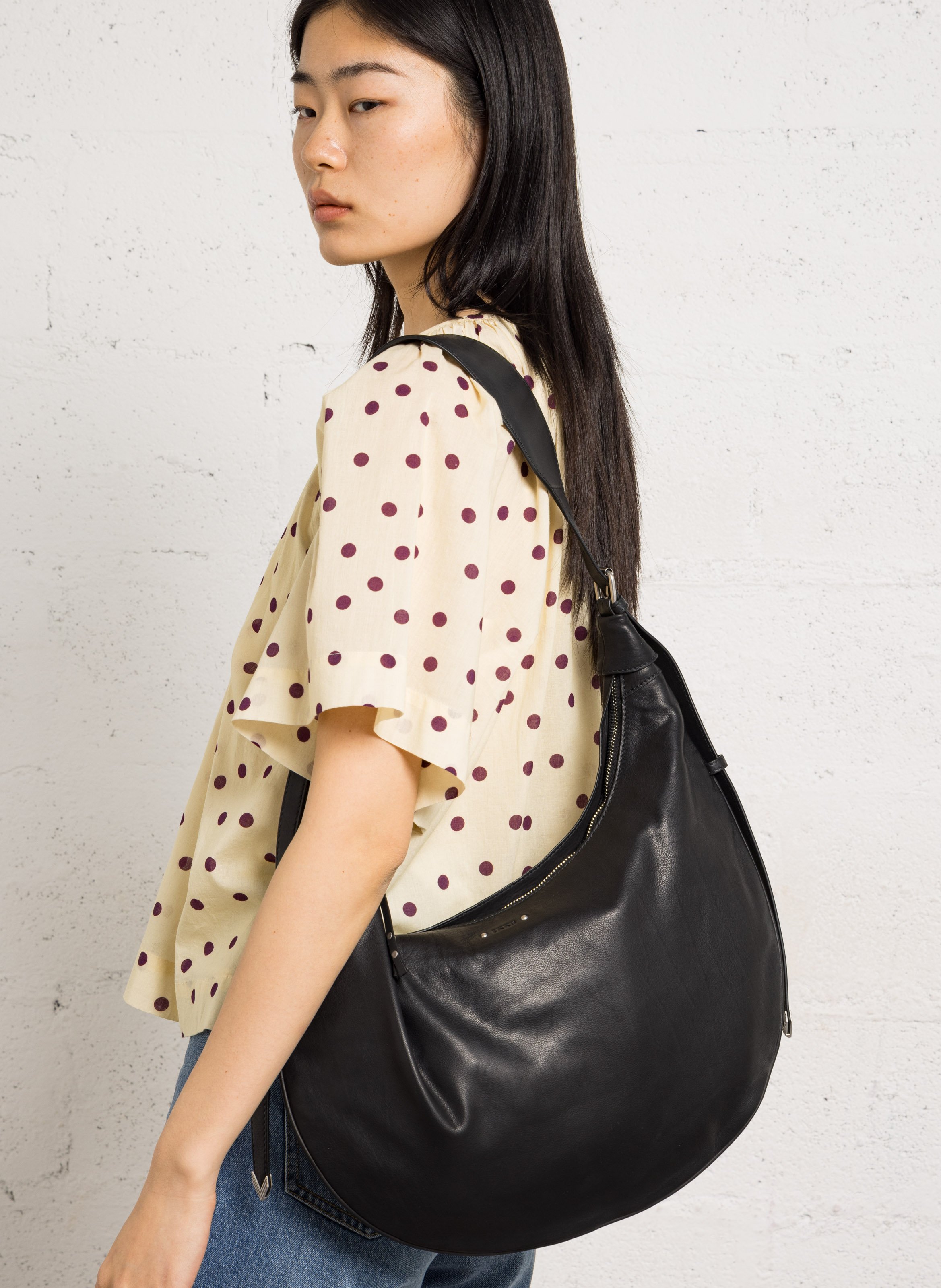 Sac demi-lune en cuir grainé IKKS Noir