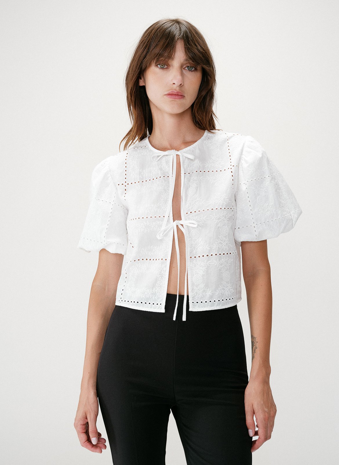 Round neck cotton blouse GRACE ET MILA White