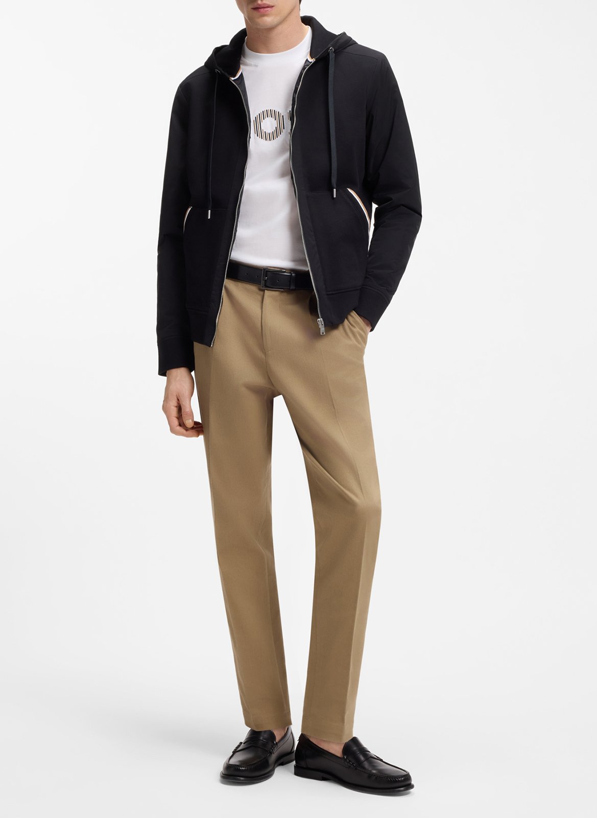 Tee-shirt droit col rond en coton BOSS Beige