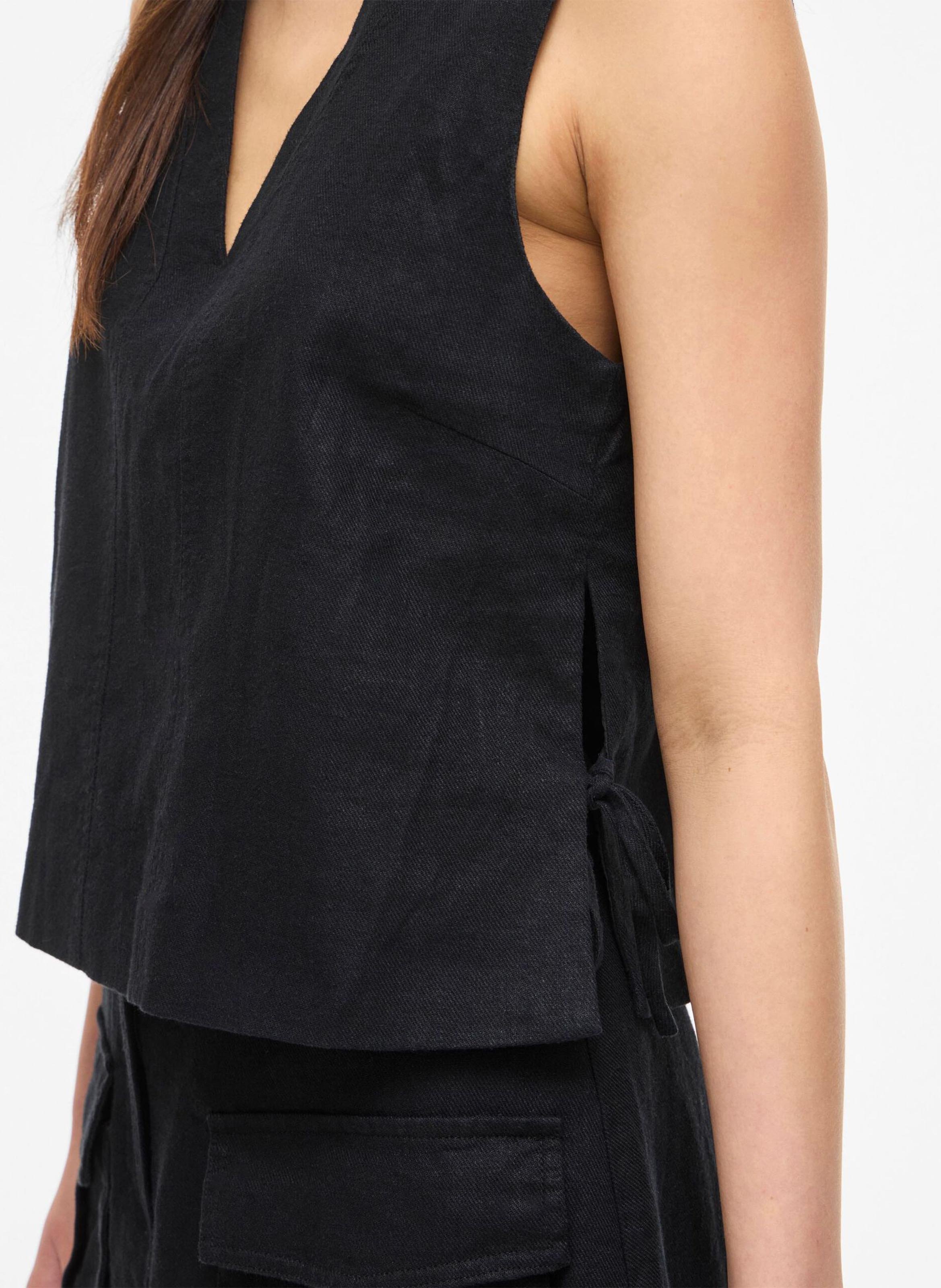 Straight V-neck Linen Blend Top ROUGE EDIT Grey