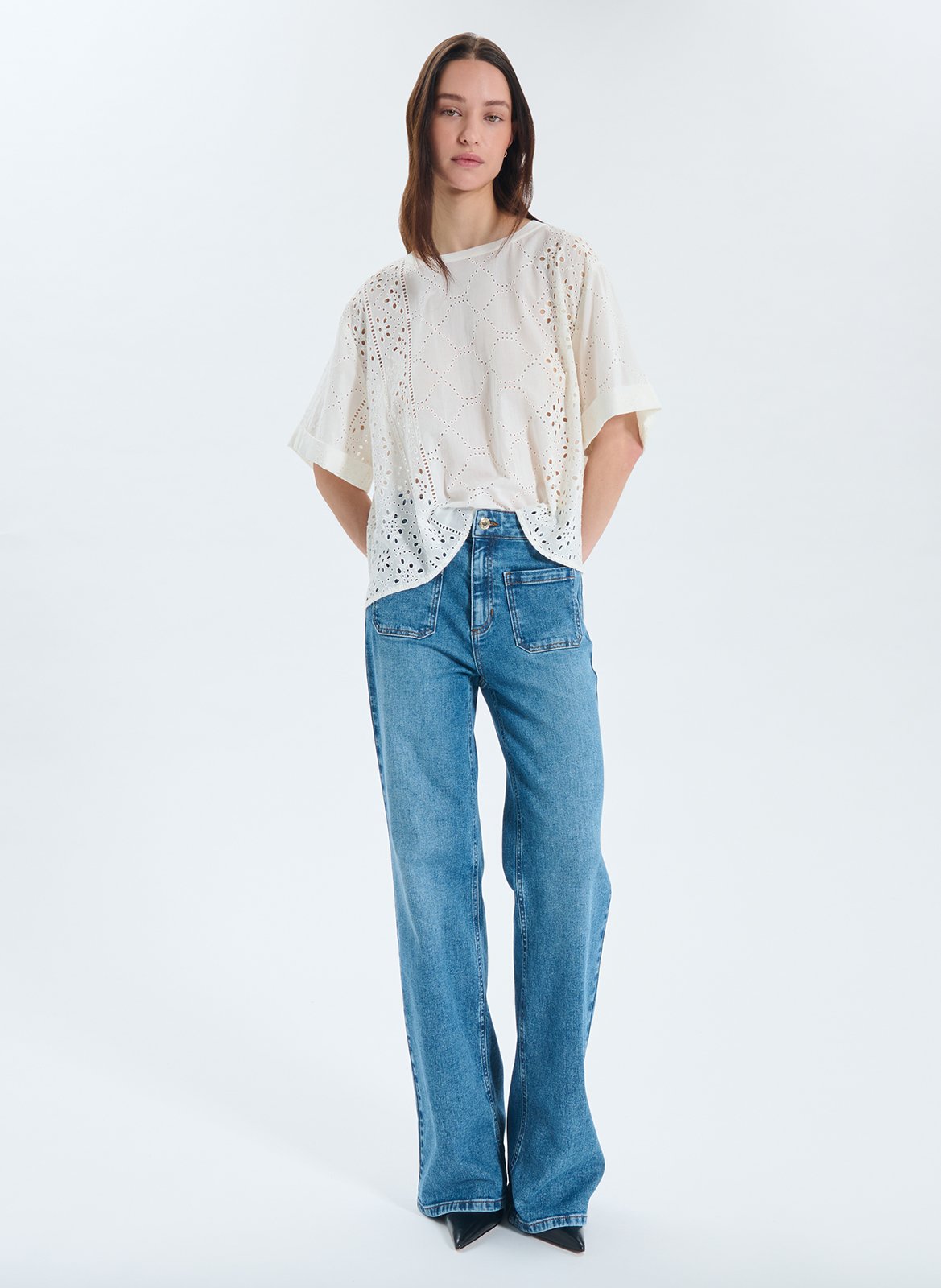 Baumwollbluse mit Spitze ZAPA Weiss