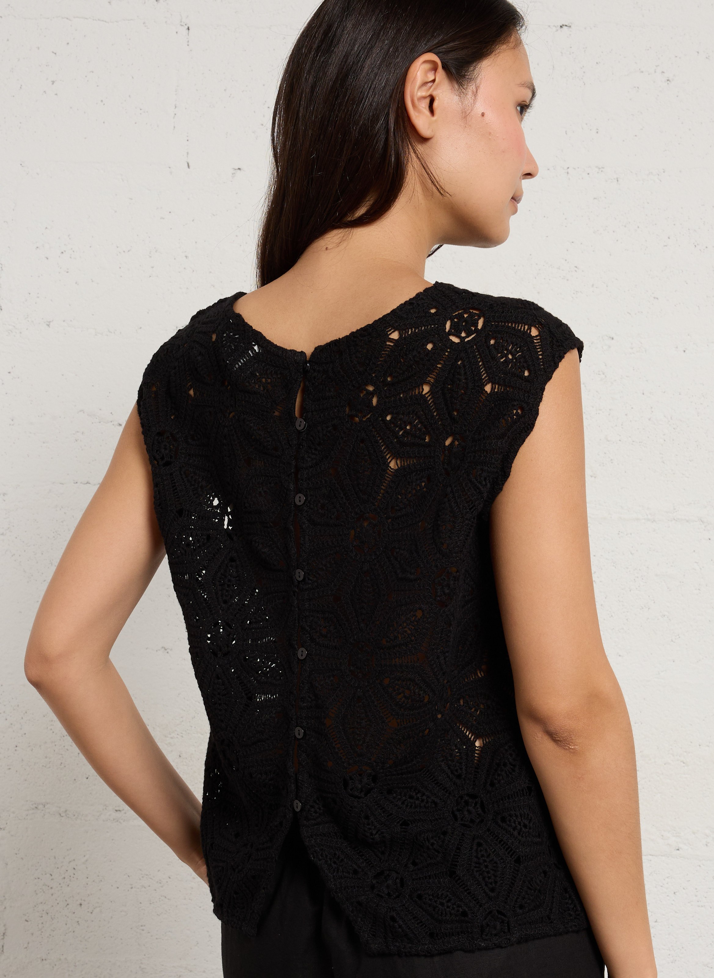 Top col rond en crochet SUD EXPRESS Noir