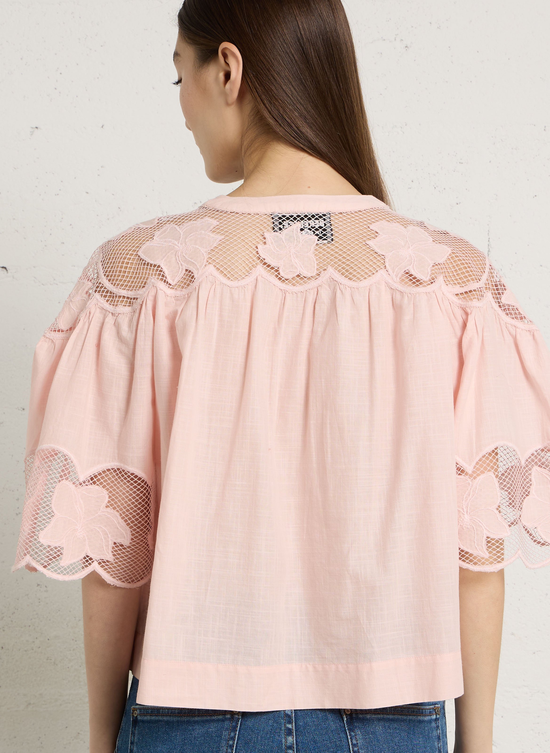 Oversized V-neck cotton blouse BERENICE Pink