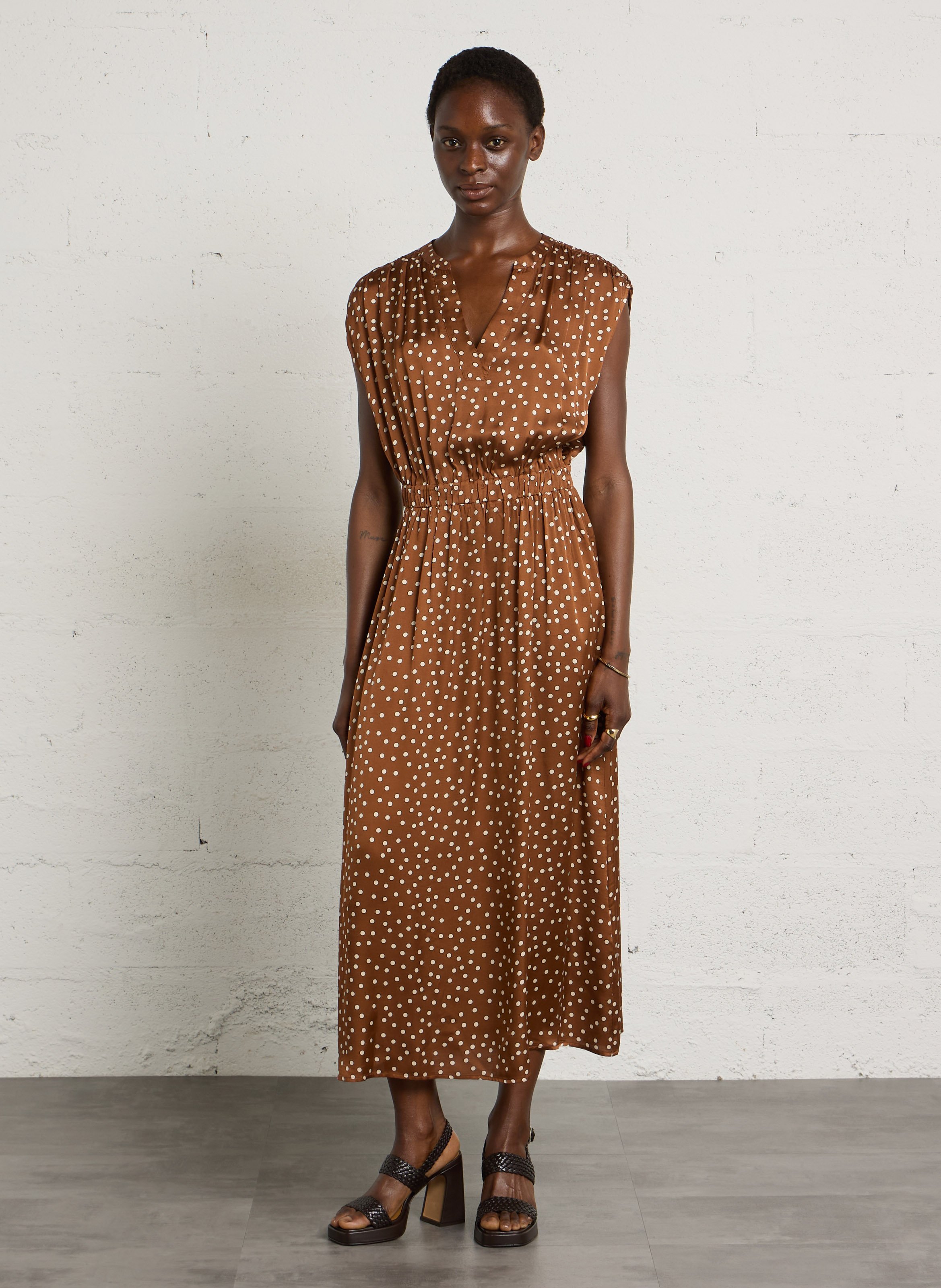 Long V-neck polka dot maxi dress MAISON 123 Brown
