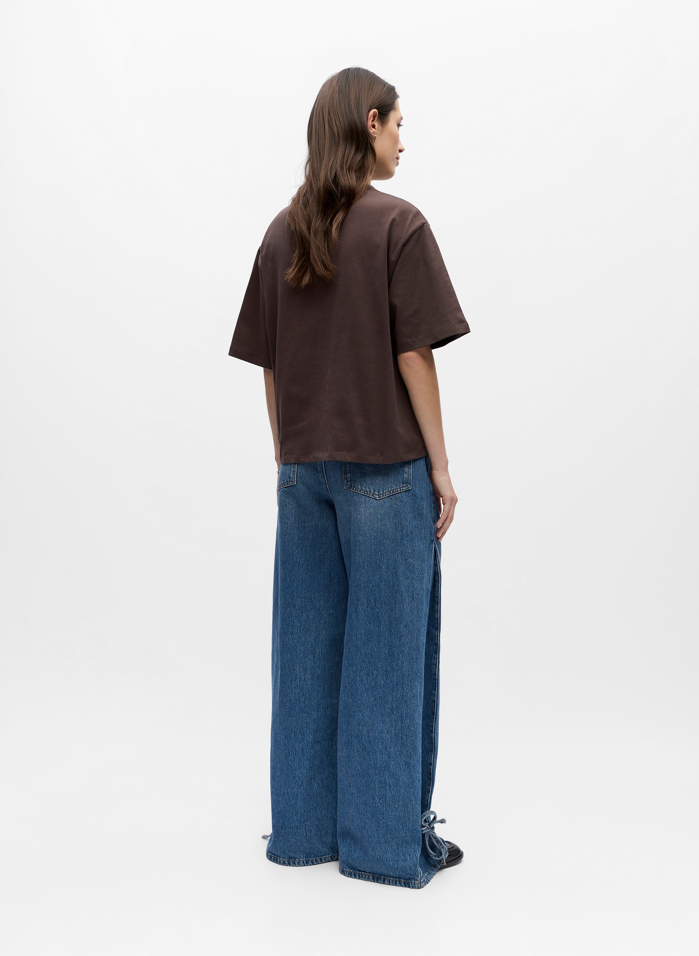 T-shirt van biologisch katoen met ronde hals | Bruin OBJECT Dames