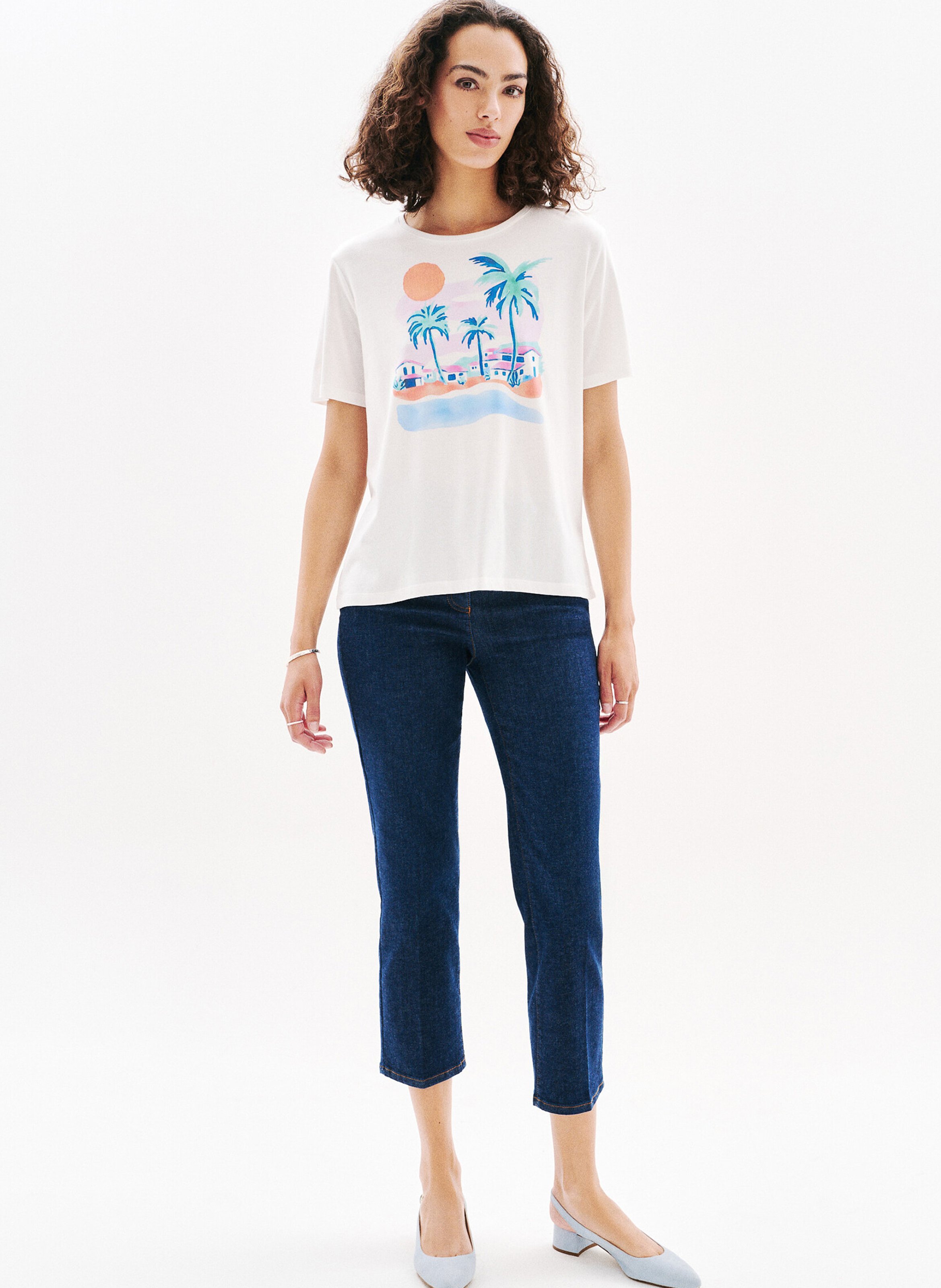 Tee-shirt col rond à imprimé CAROLL Beige