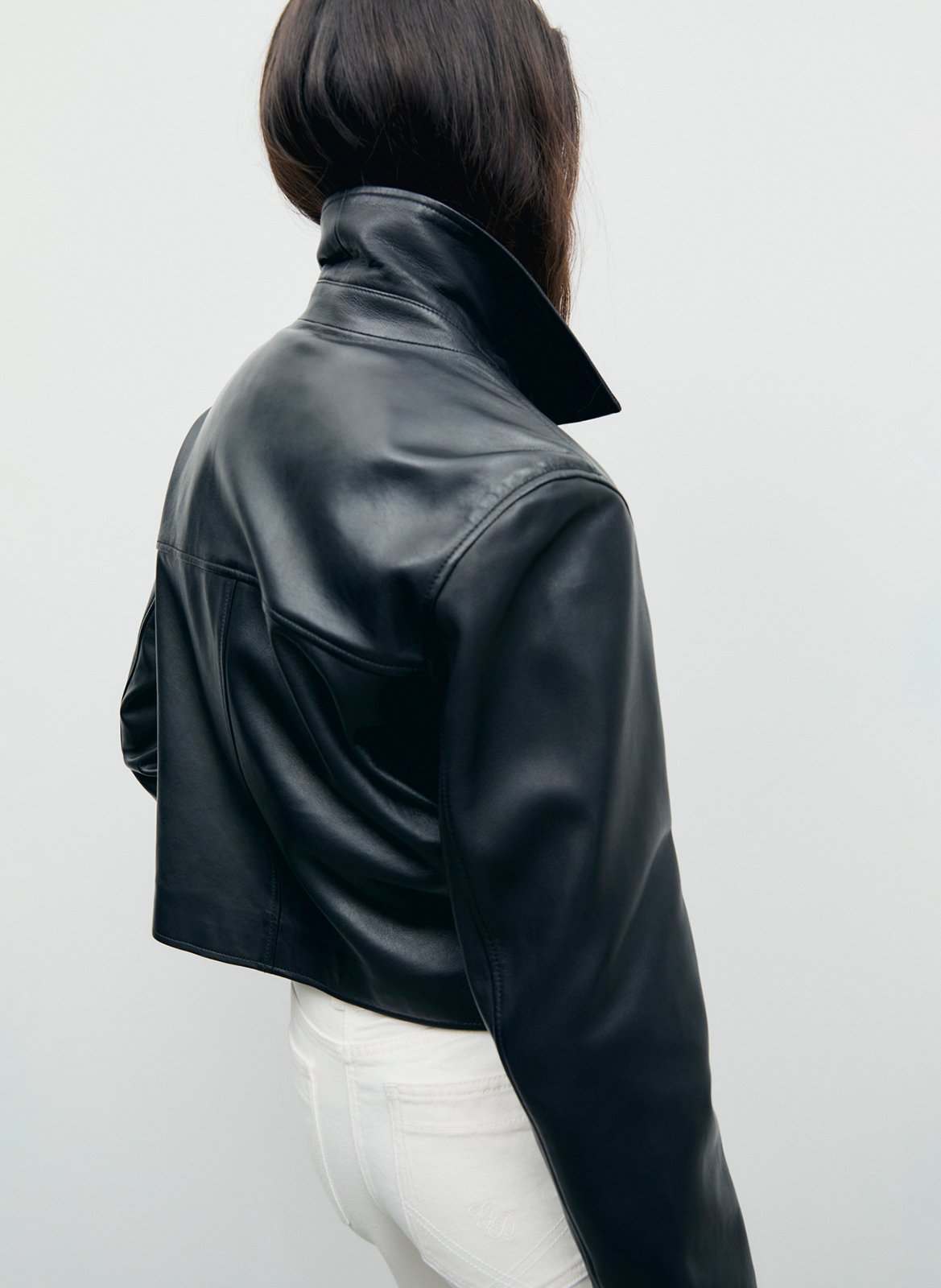 Veste droite col classique en cuir GERARD DAREL Noir