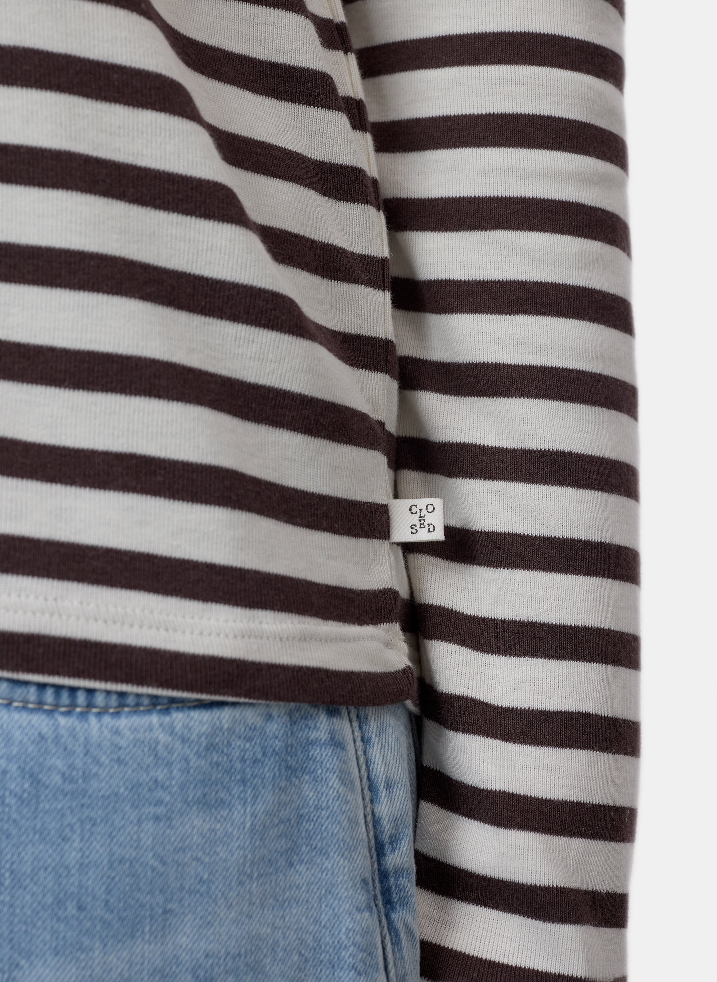 Round-neck striped cotton-blend T-shirt CLOSED Brown
