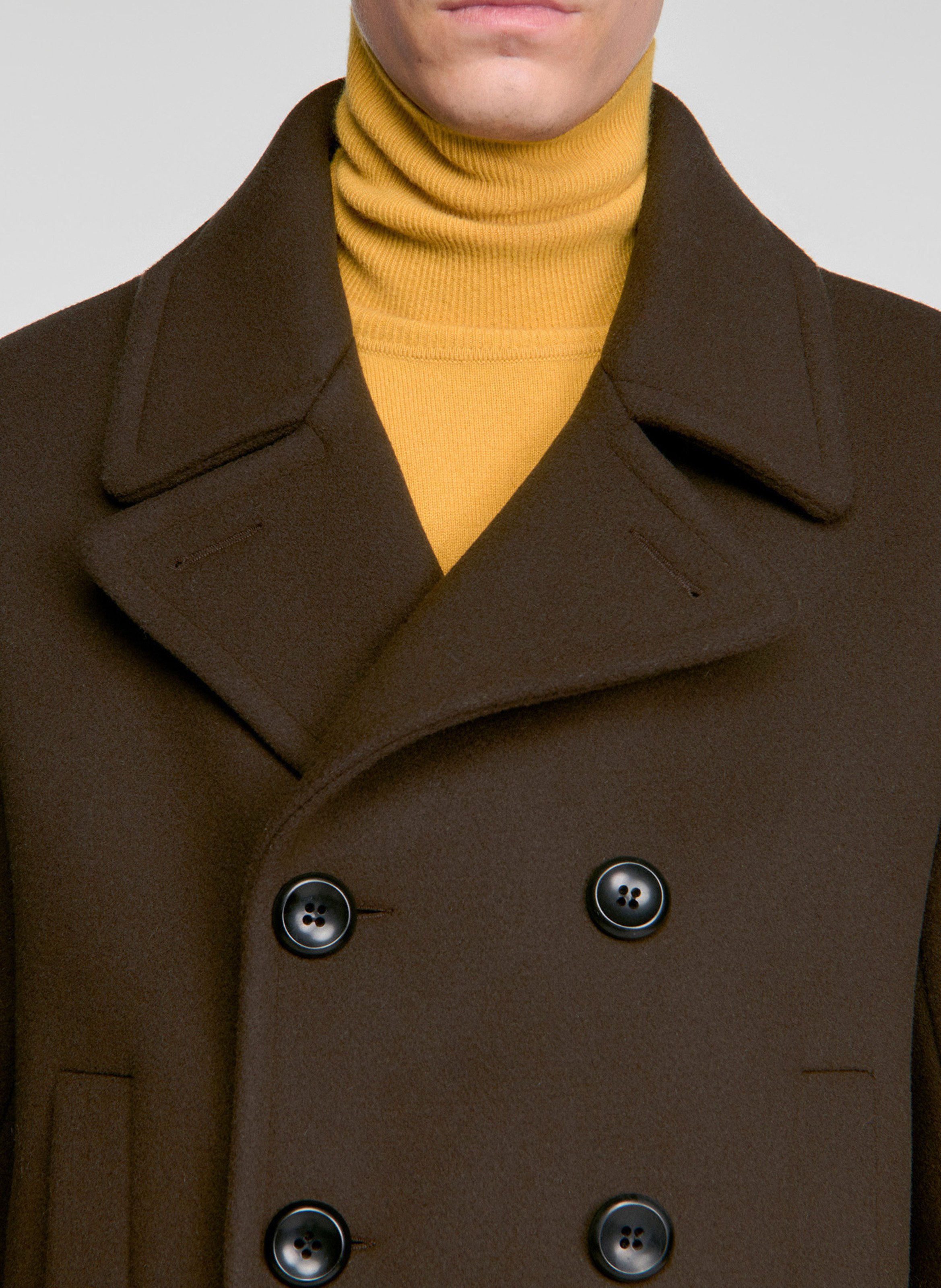 Manteau col tailleur en laine mélangée SANDRO Marron