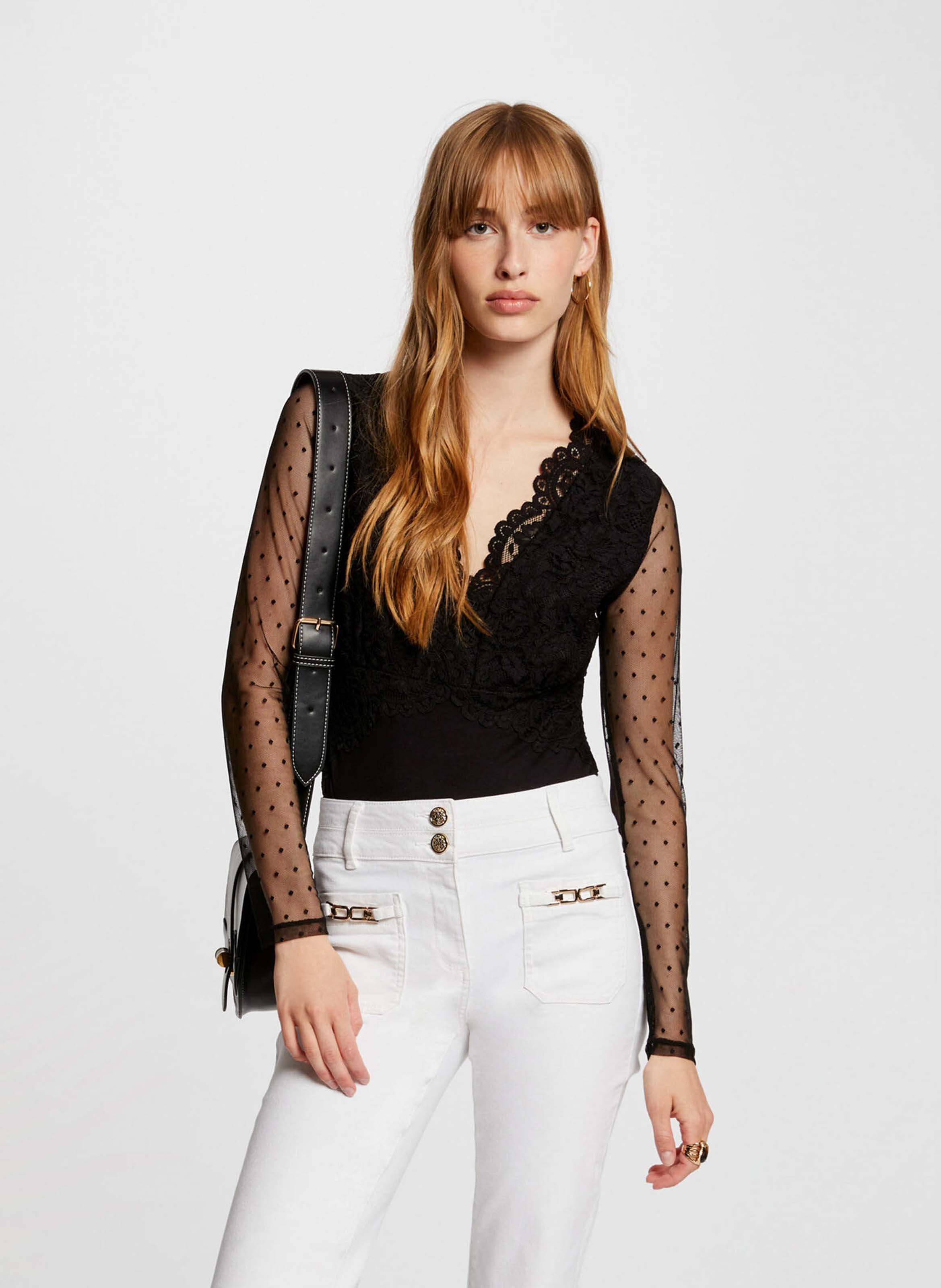 Long-sleeved lace body MORGAN Black