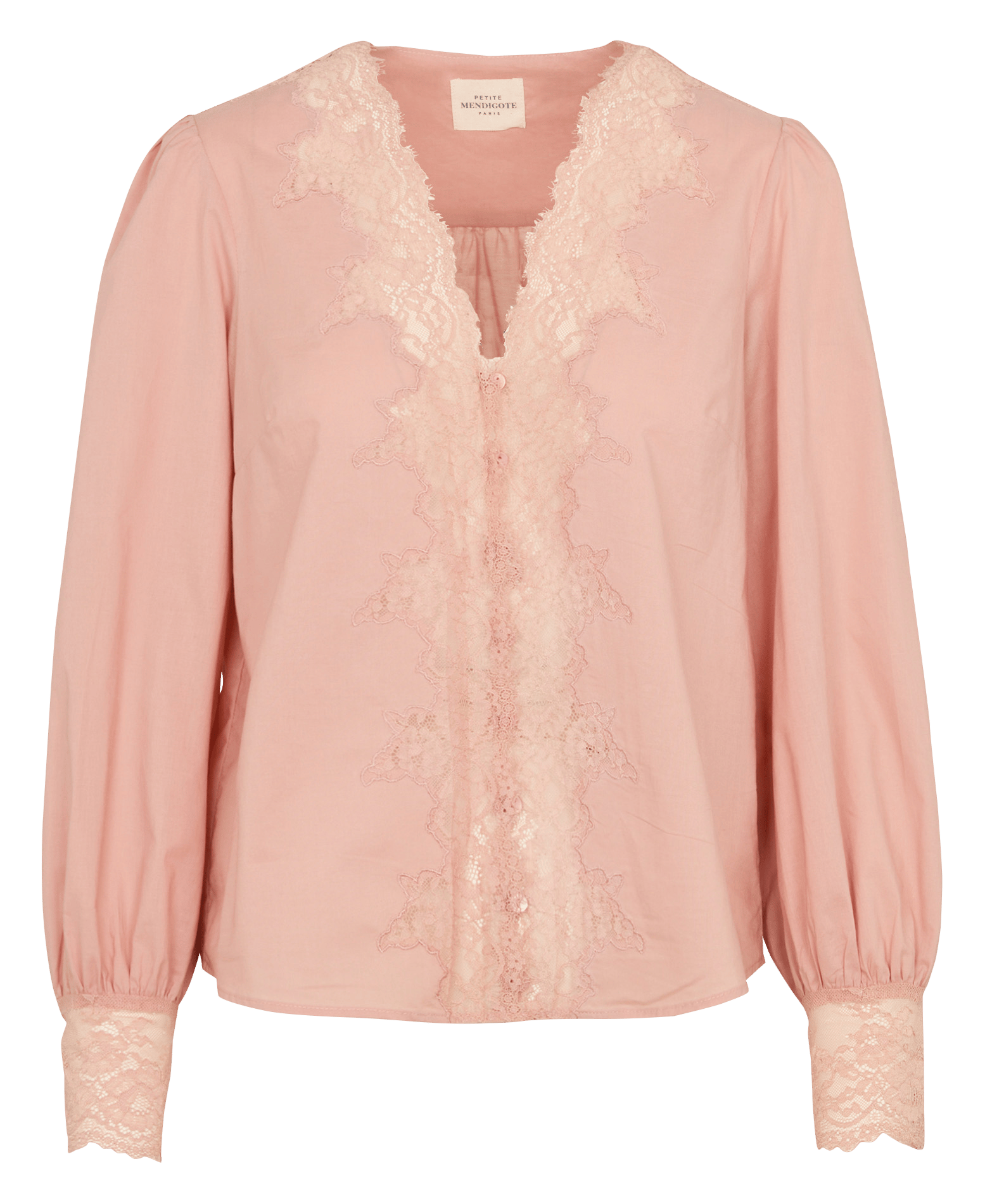 Bluse mit V-Ausschnitt und geradem Schnitt aus Spitze PETITE MENDIGOTE Rosa
