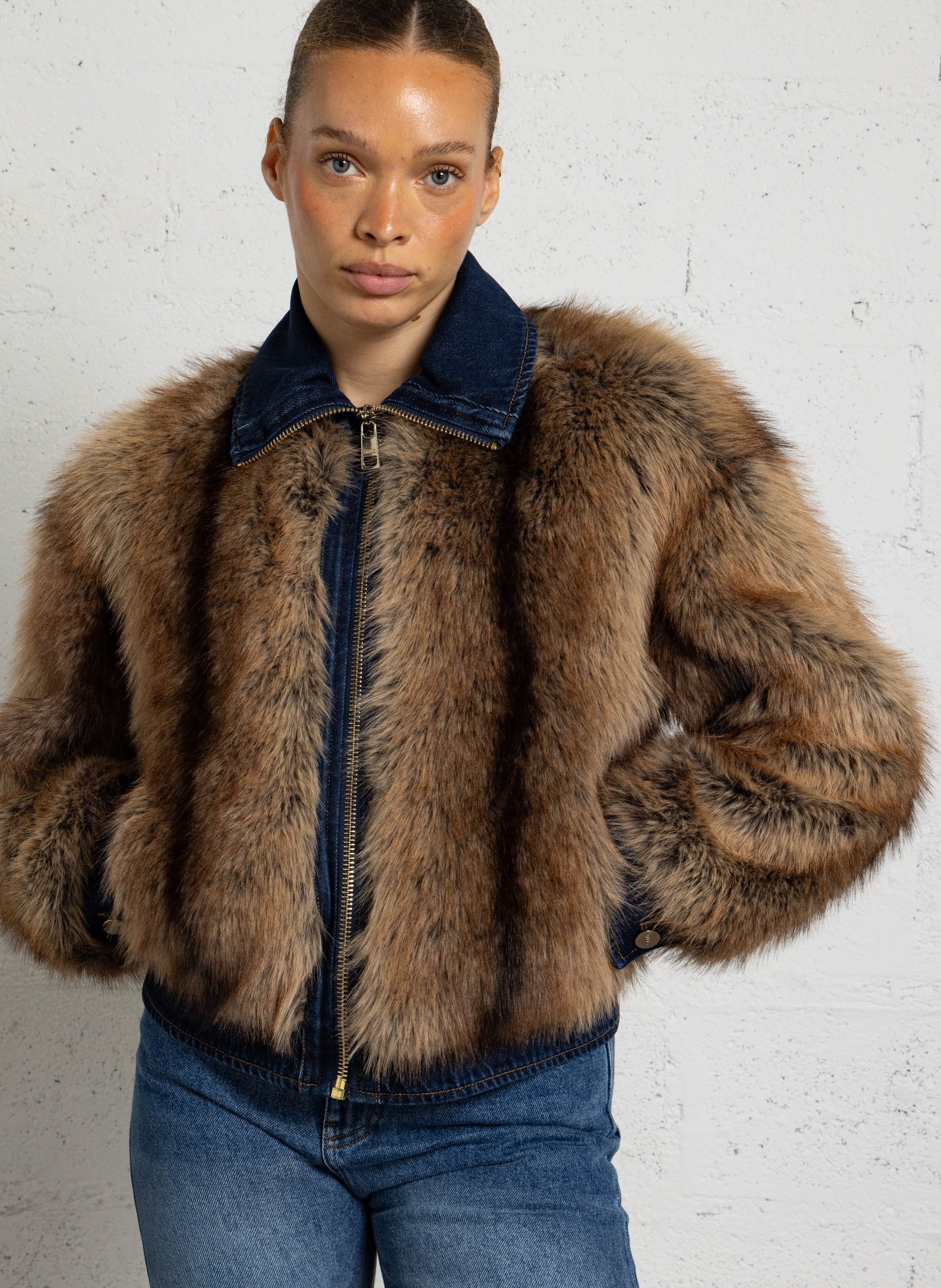 Straight faux fur jacket LIU JO Brown