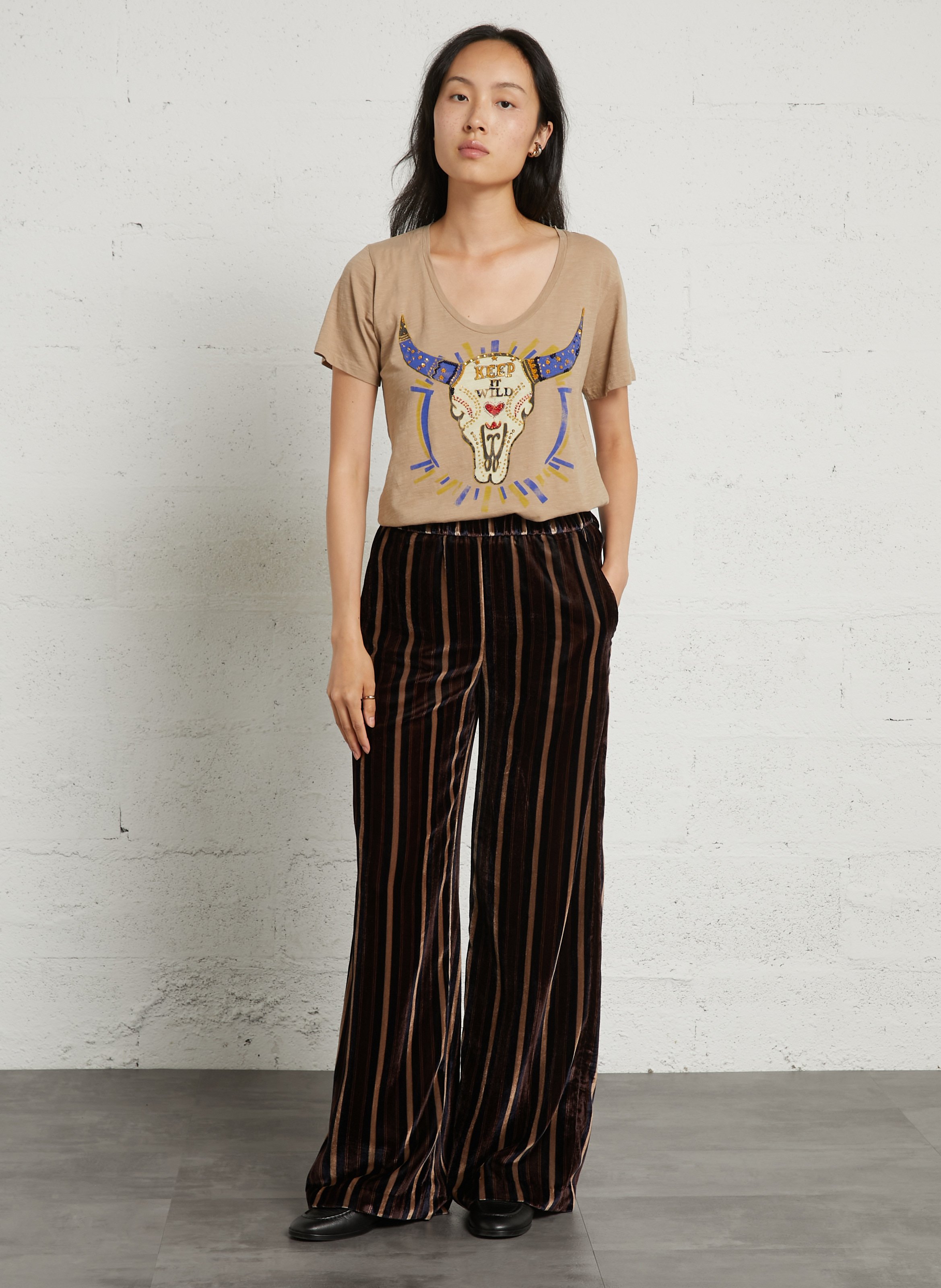 Tee-shirt à sequins en coton bio LEON & HARPER Beige