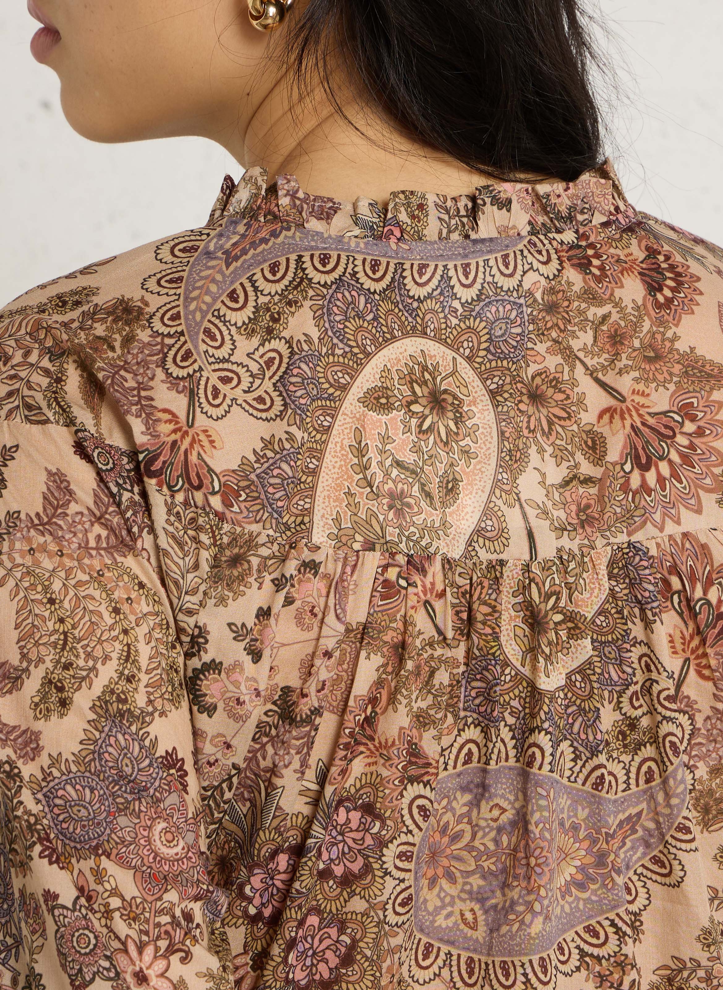 Gedrukte rechte katoenen blouse SUD EXPRESS Wit