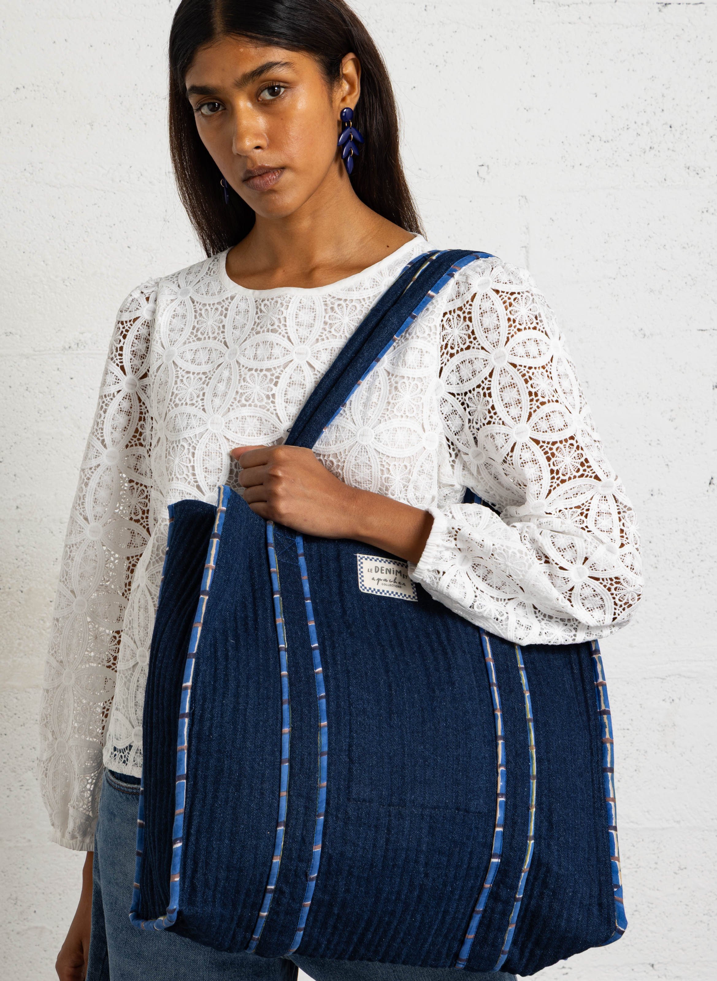 Quilted cotton tote bag APACHES COLLECTIONS Blue
