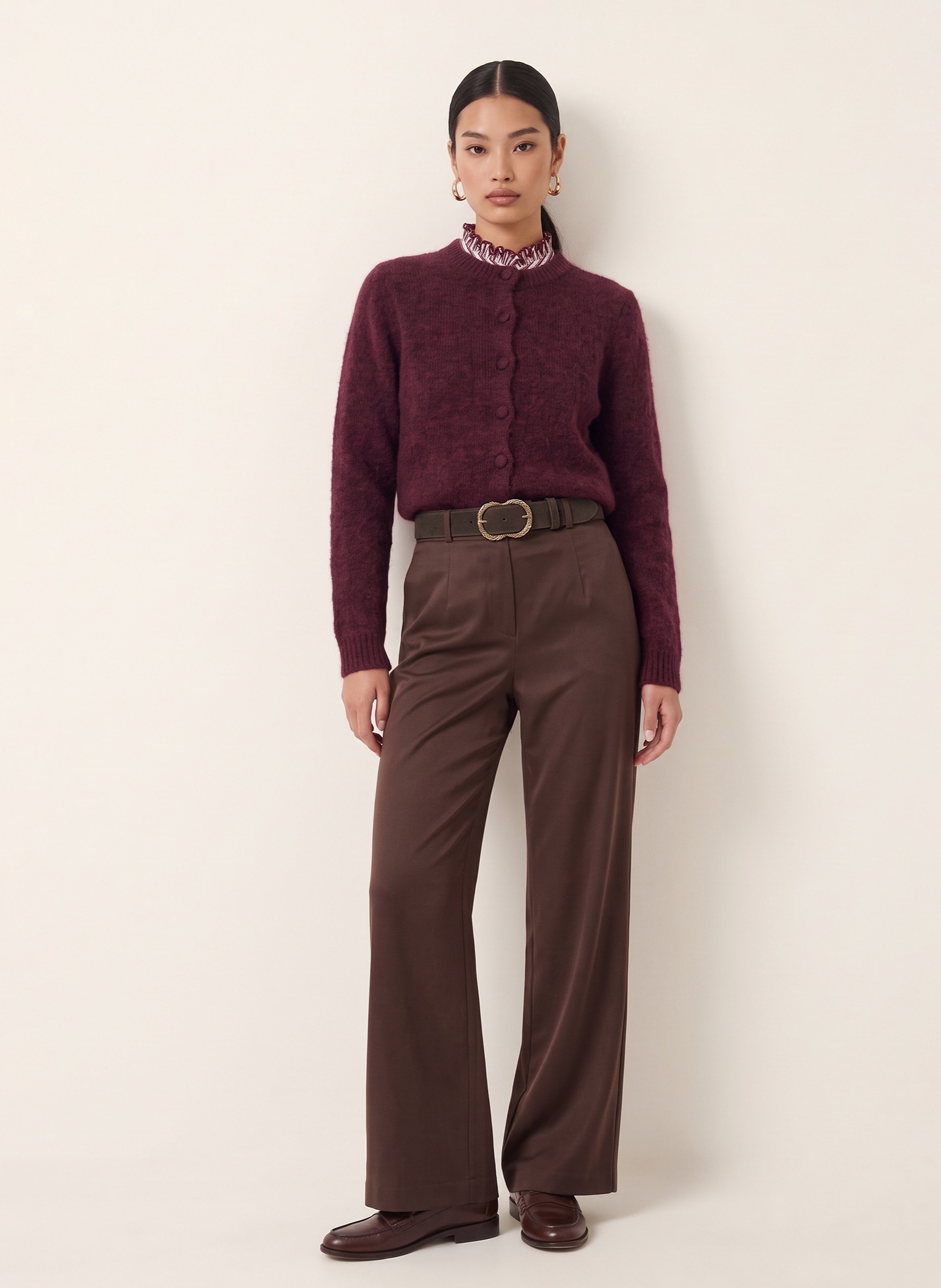Gerade geschnittene Strickjacke mit Rundhalskragen KOOKAI Rot