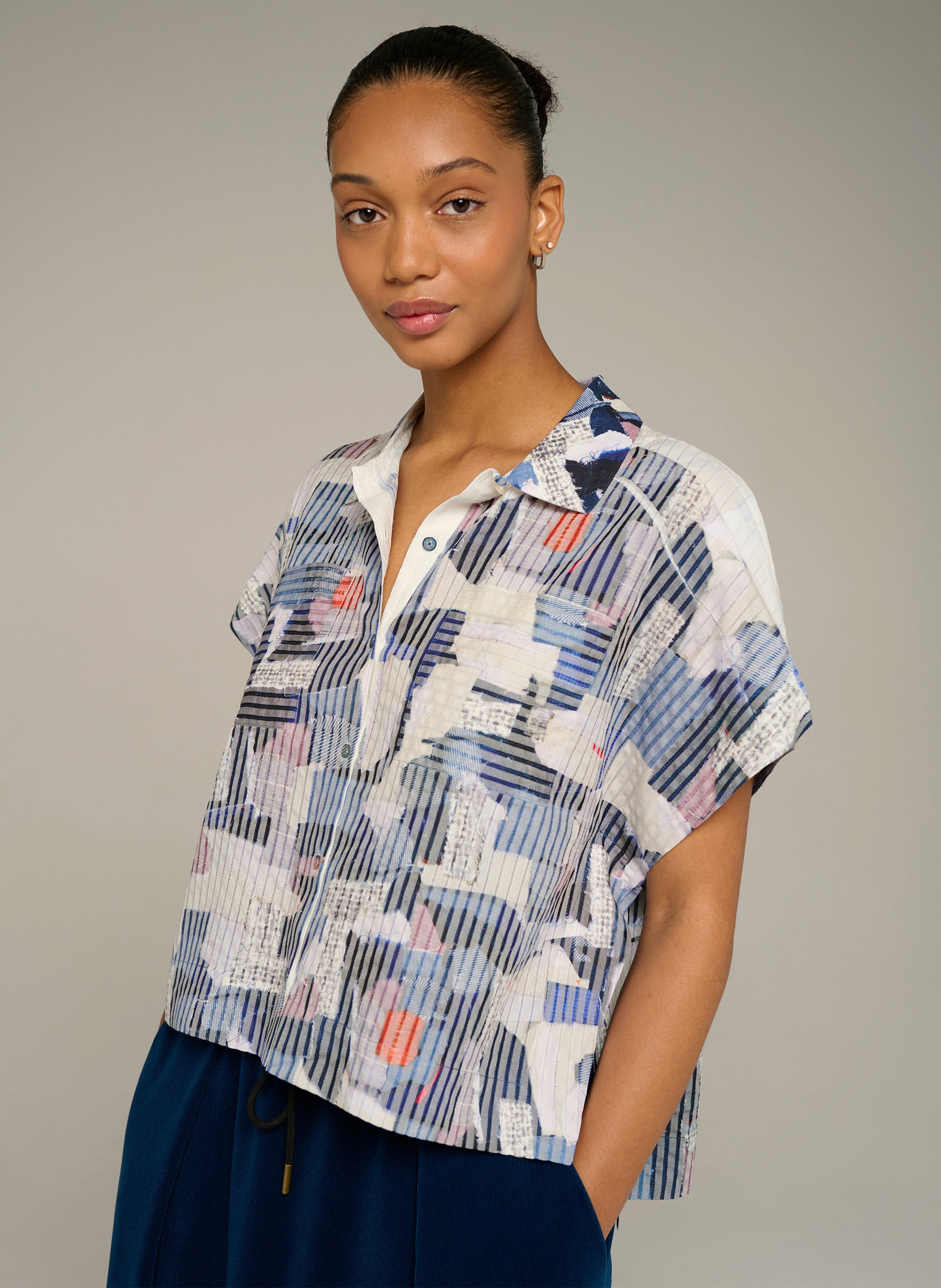 Oversized printed shirt with classic collar COTELAC ACOTE Blue