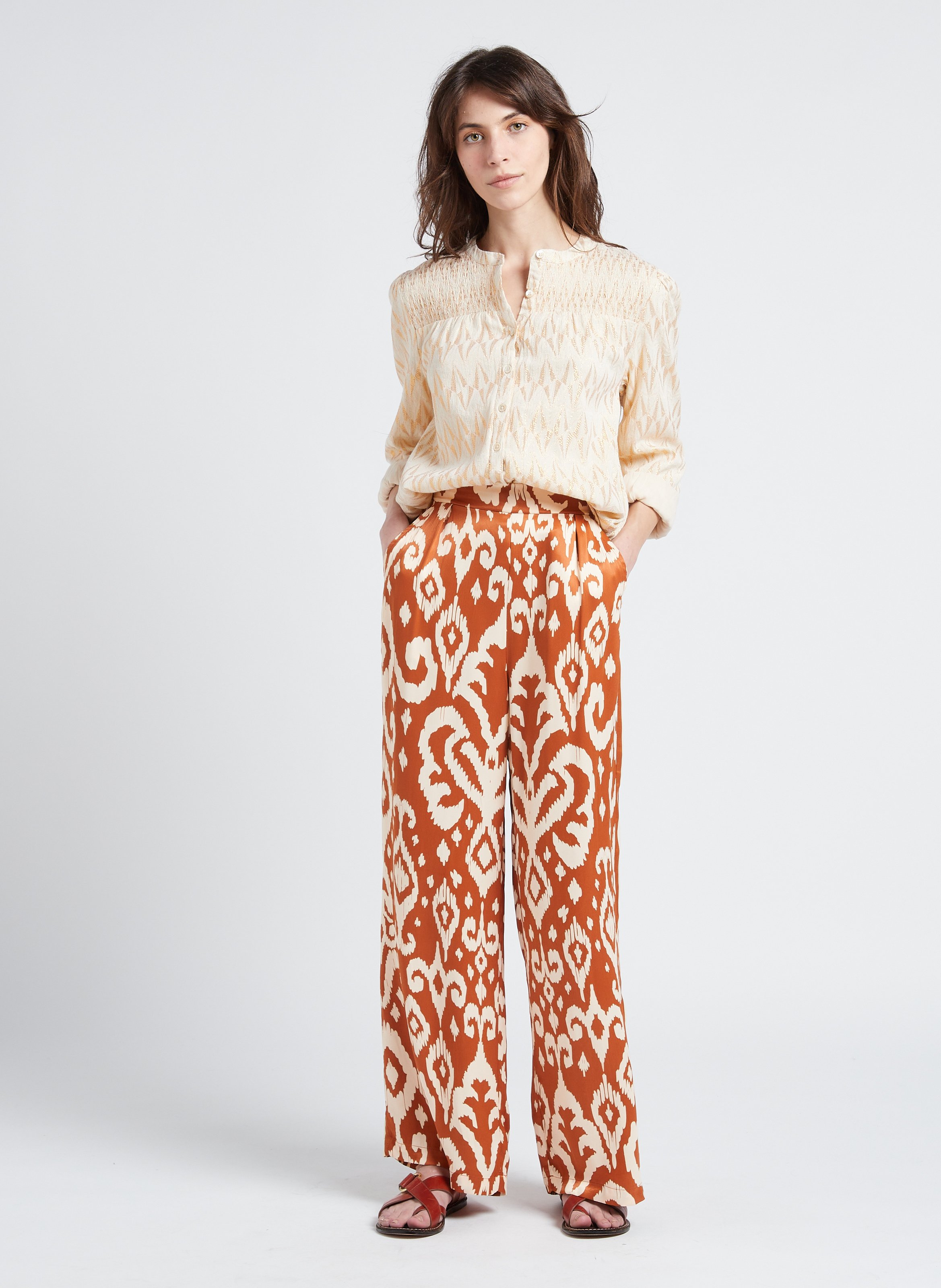 Loose-fit cotton-blend shirt with mandarin collar LA PETITE ETOILE Golden