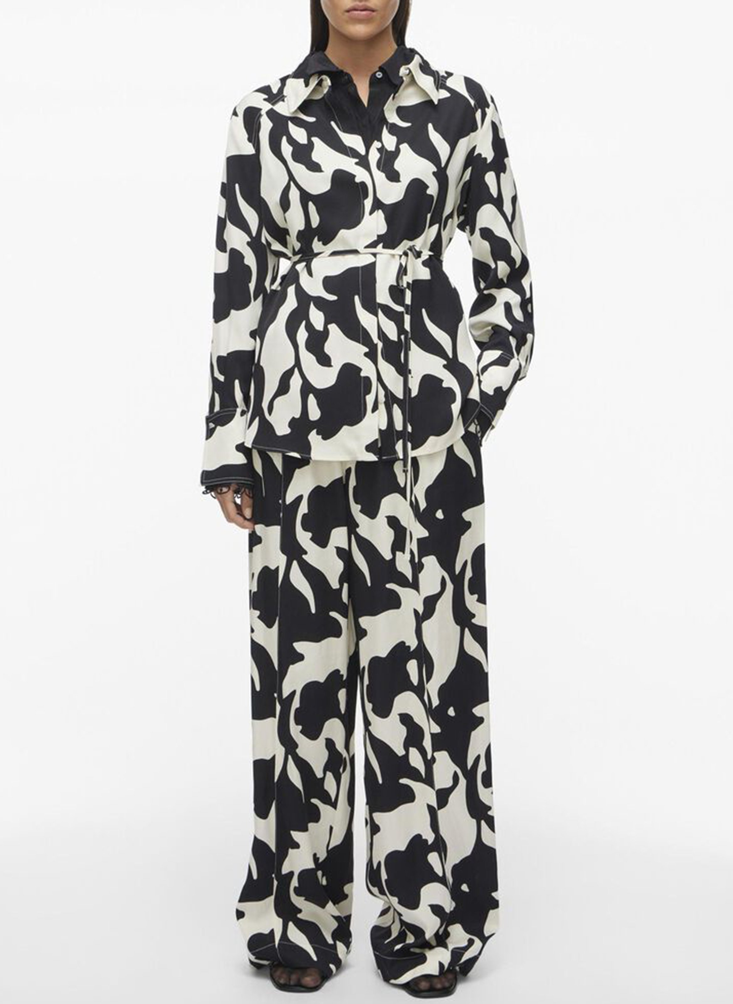 Printed belted shirt ROUGE EDIT Beige