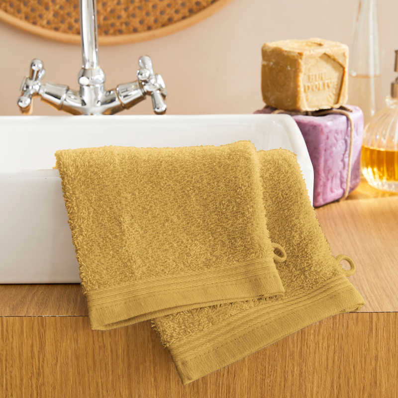 Set of 2 washcloths COTON PUR Yellow
