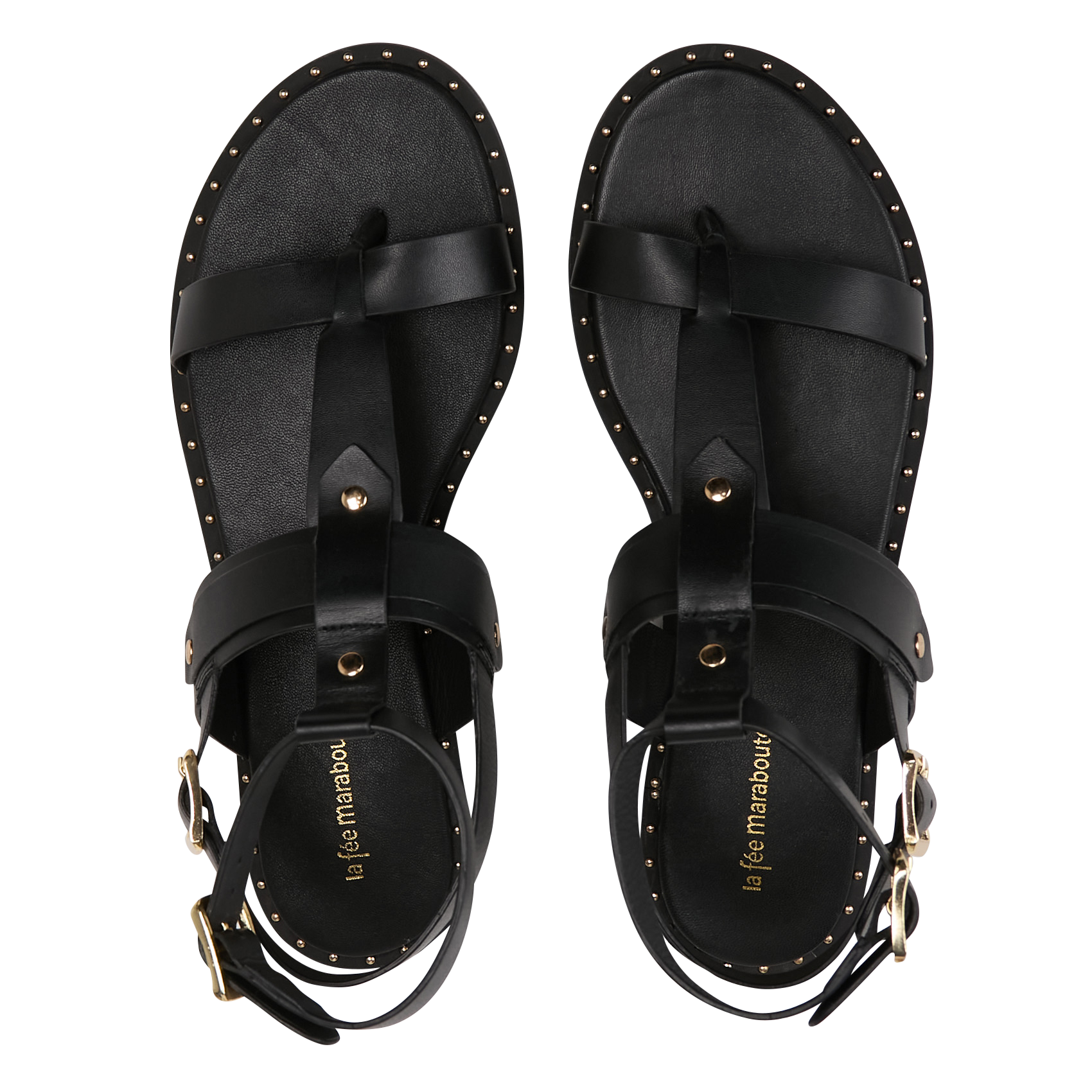 Sandales plates en cuir LA FEE MARABOUTEE Noir