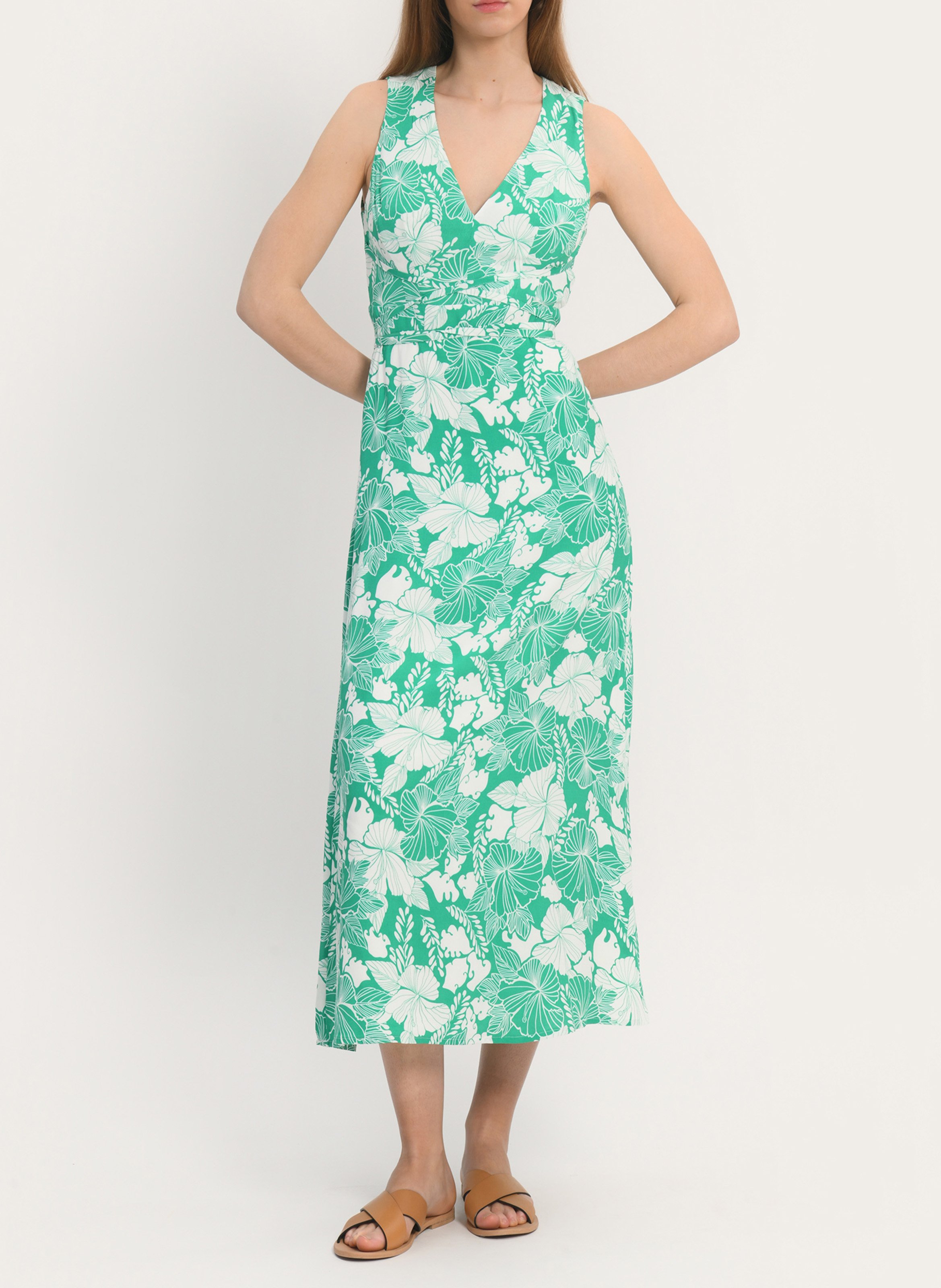 Robe Vintage Kookaï - Vert & Marron - Taille 1 - Manches Courtes - Seventies