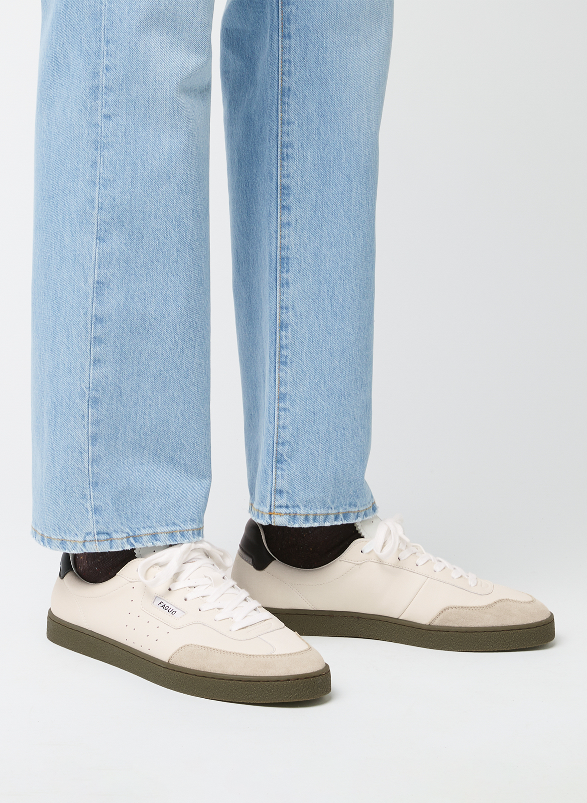 Low-top leather mix sneakers FAGUO White
