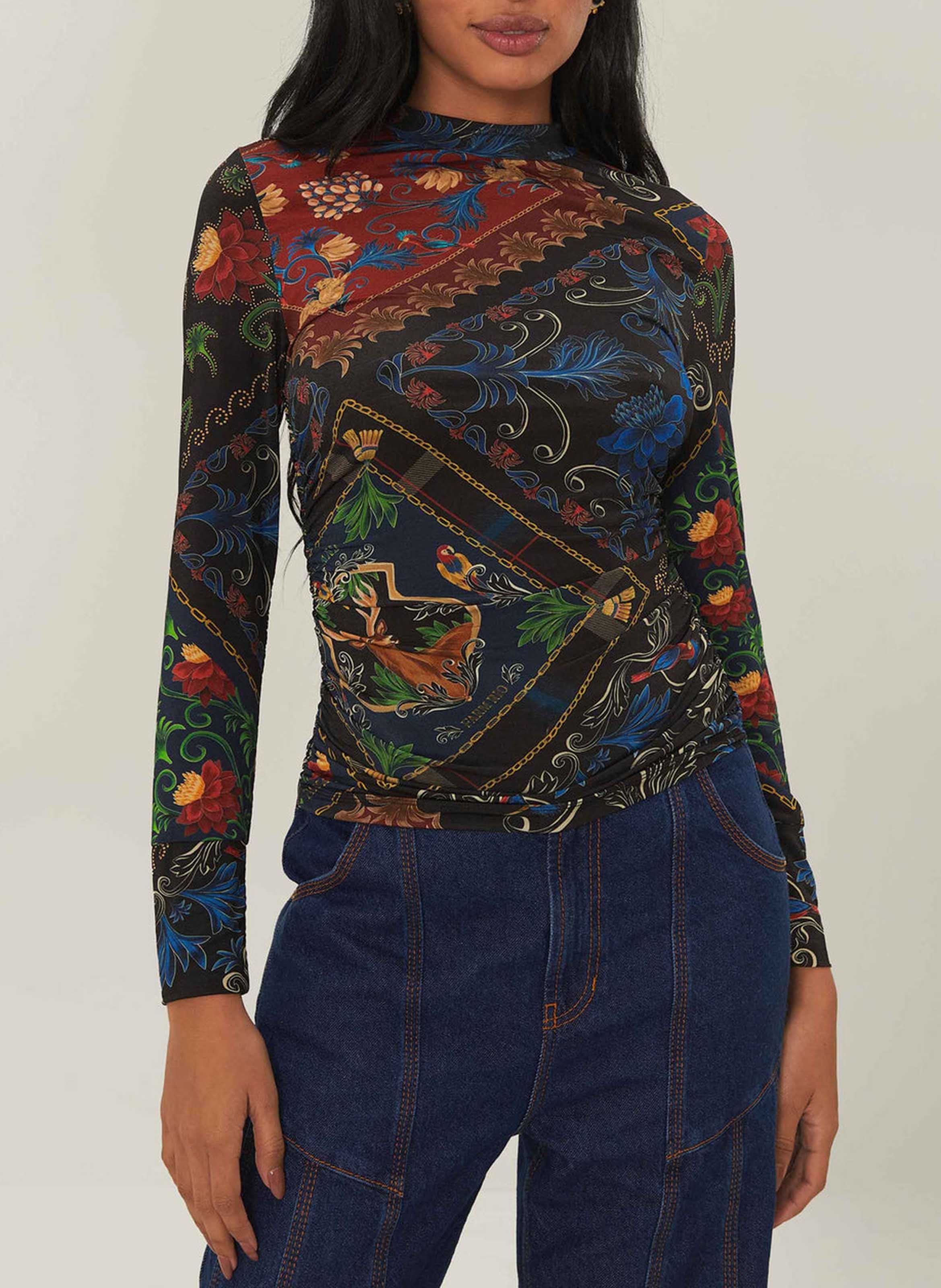 High-neck printed top FARM RIO Black
