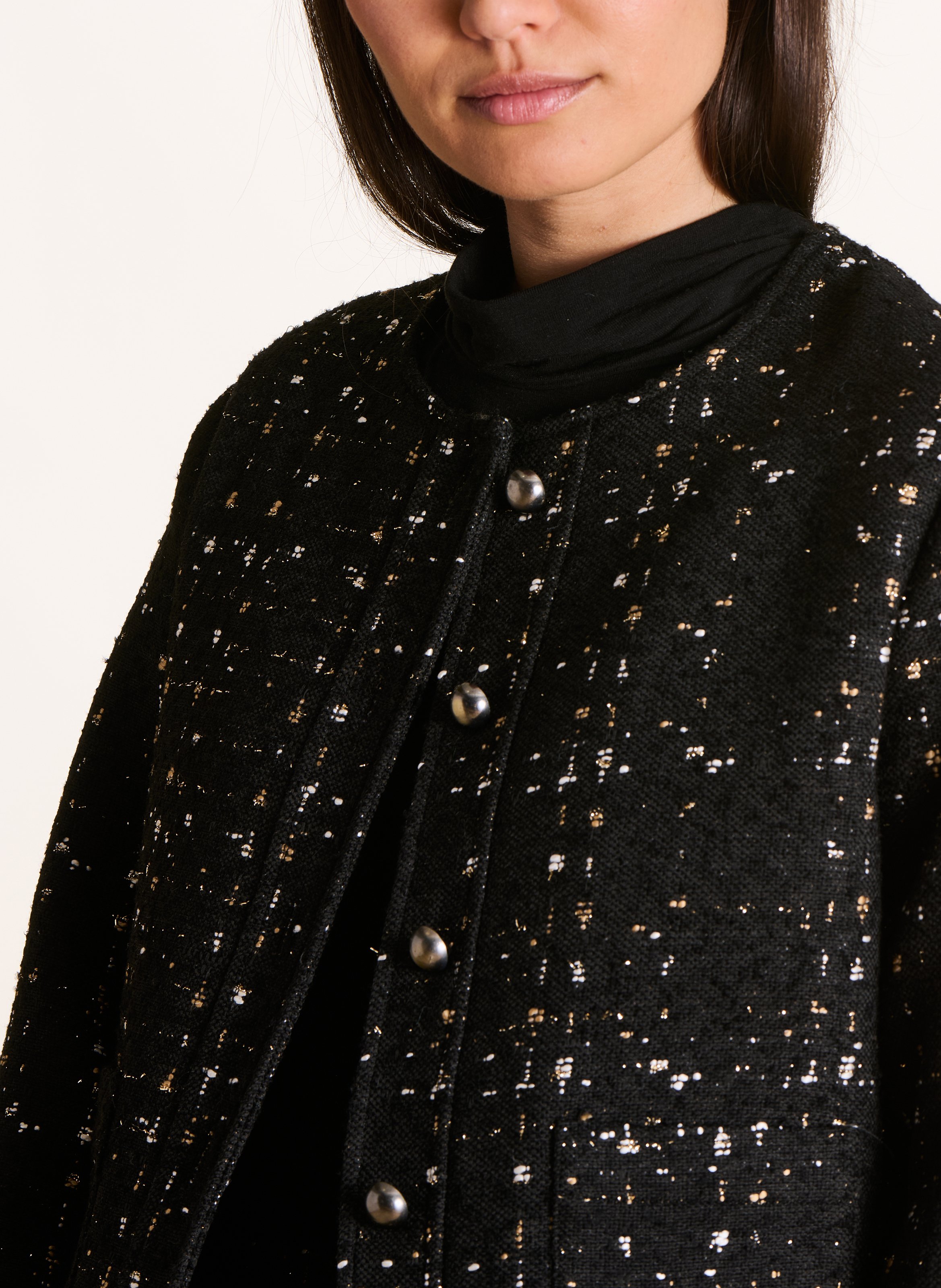 Cropped round-neck tweed jacket LA FEE MARABOUTEE Black