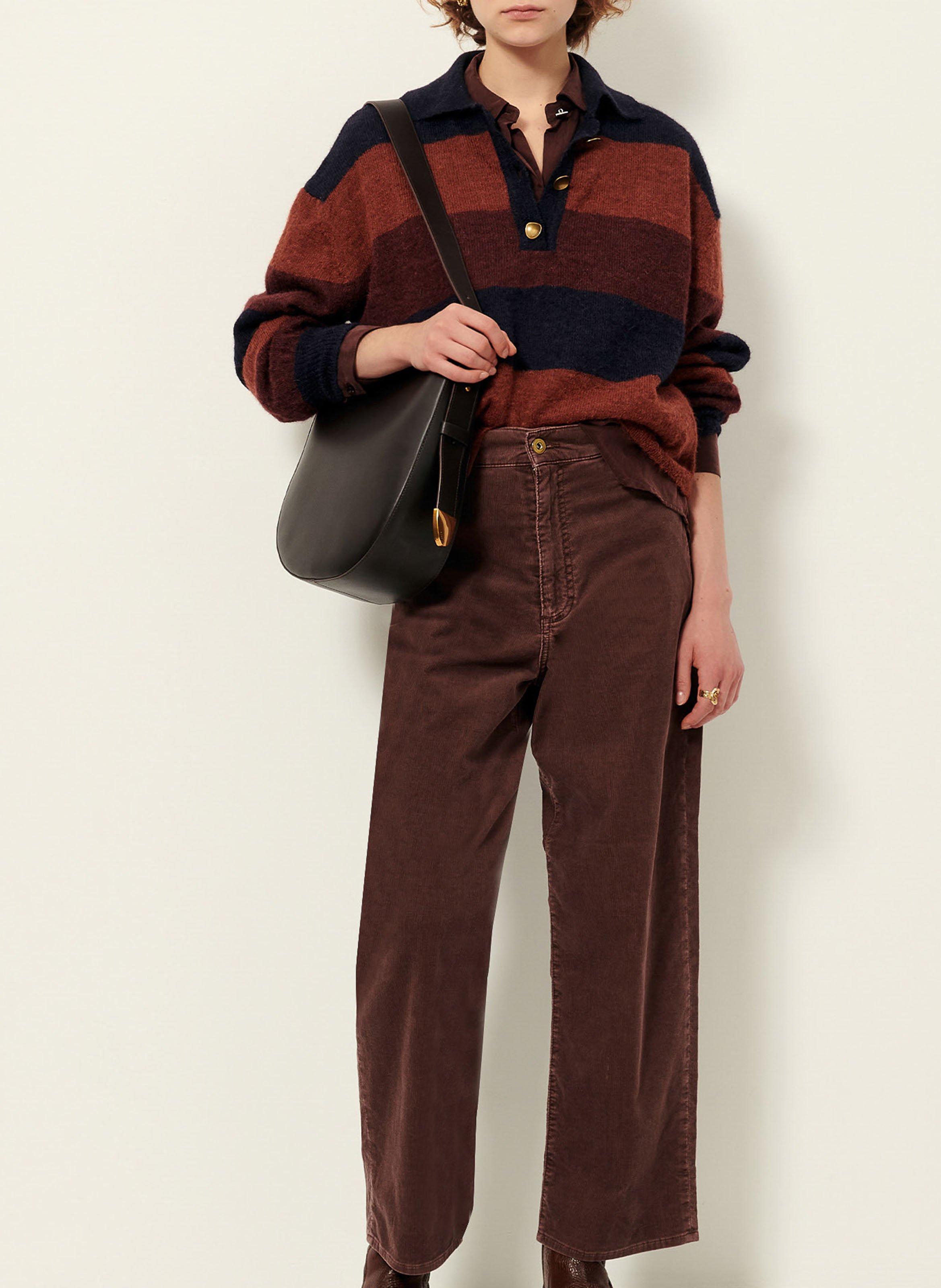 Pantalon droit taille haute en coton bio mélangé SESSUN Marron