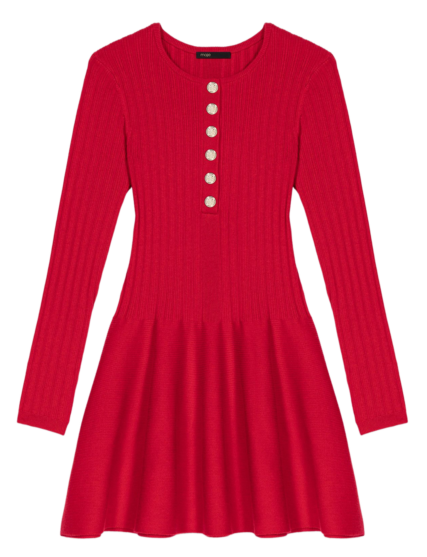 Robe courte boutonnée à col rond  MAJE Rouge