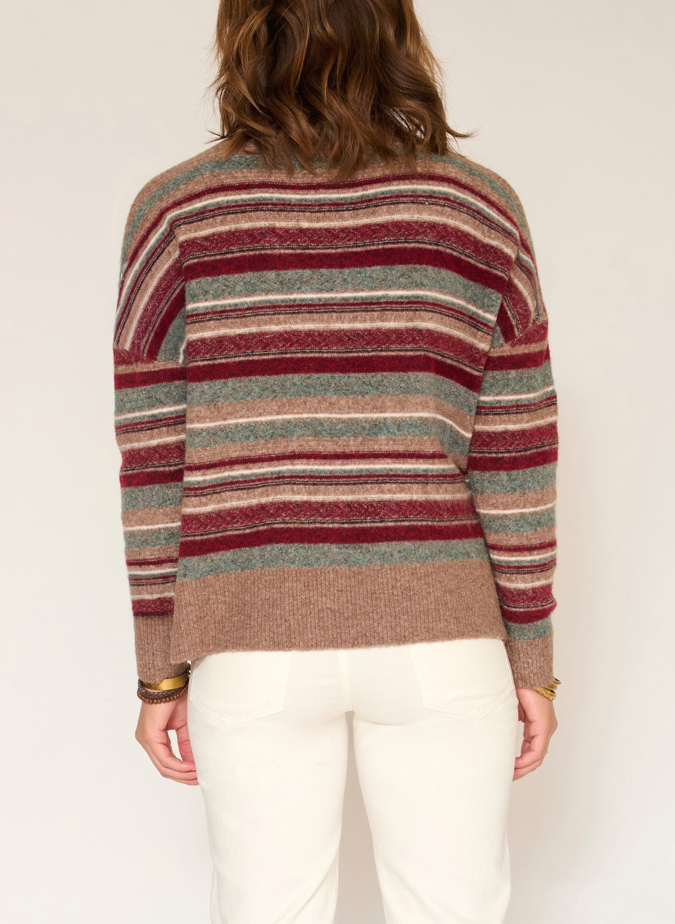 Col roulé ample rayé en laine mélangée MKT Kaki