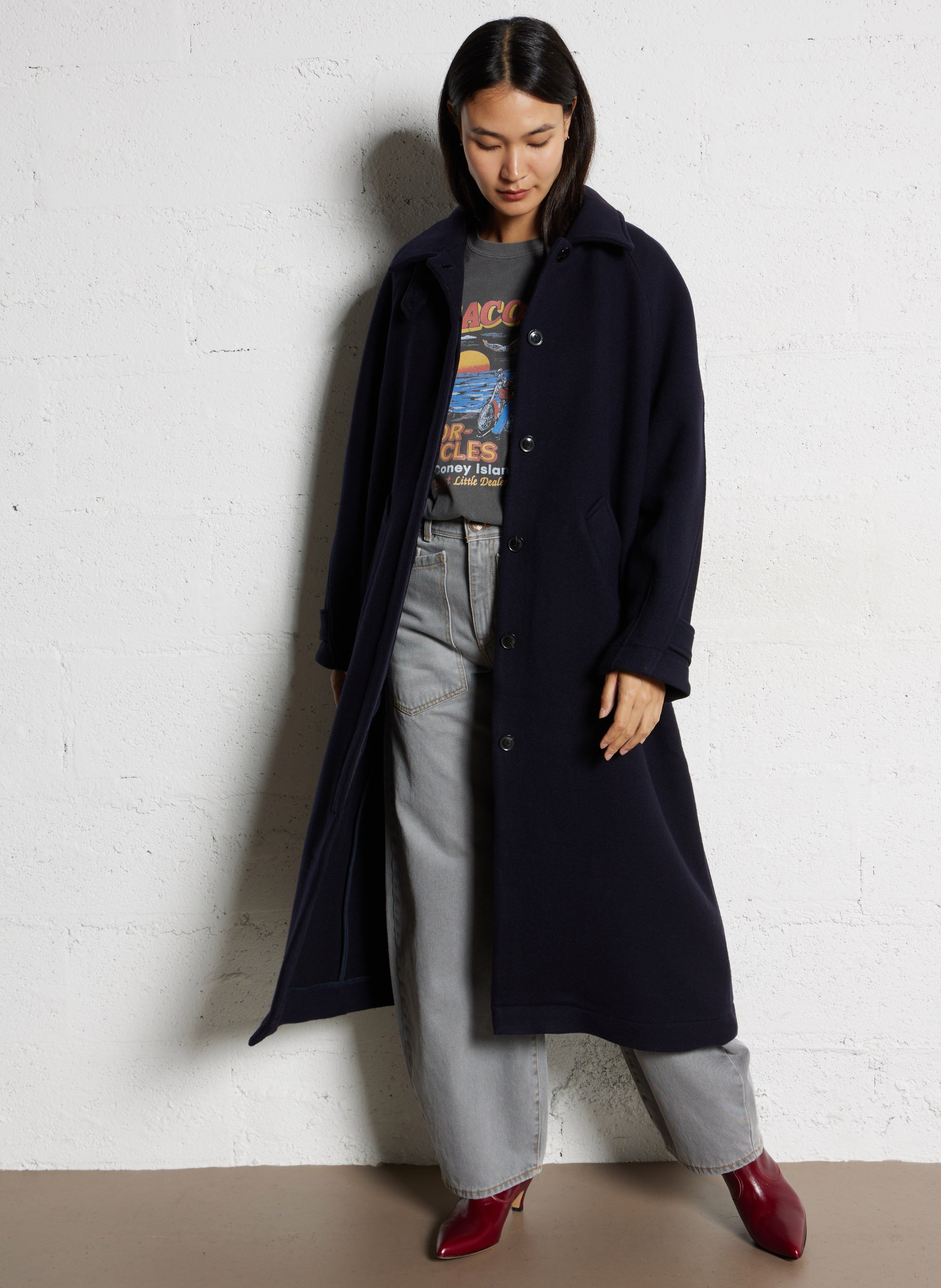 Ruime mantel met klassieke kraag van wol BELLEPIECE