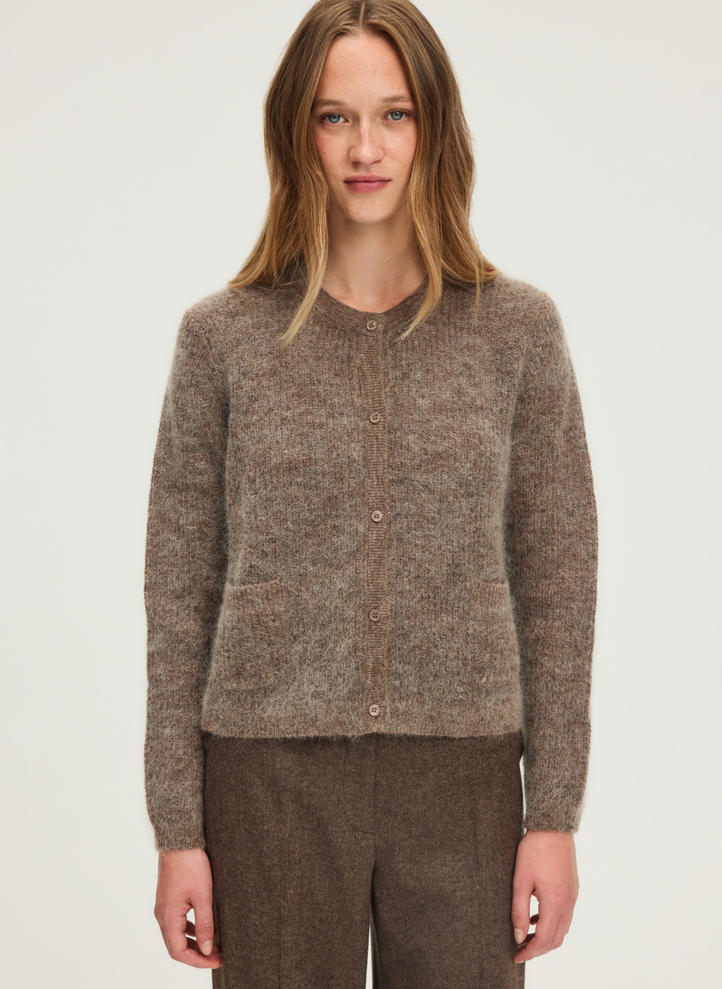 Gilet droit en maille PABLO Marron