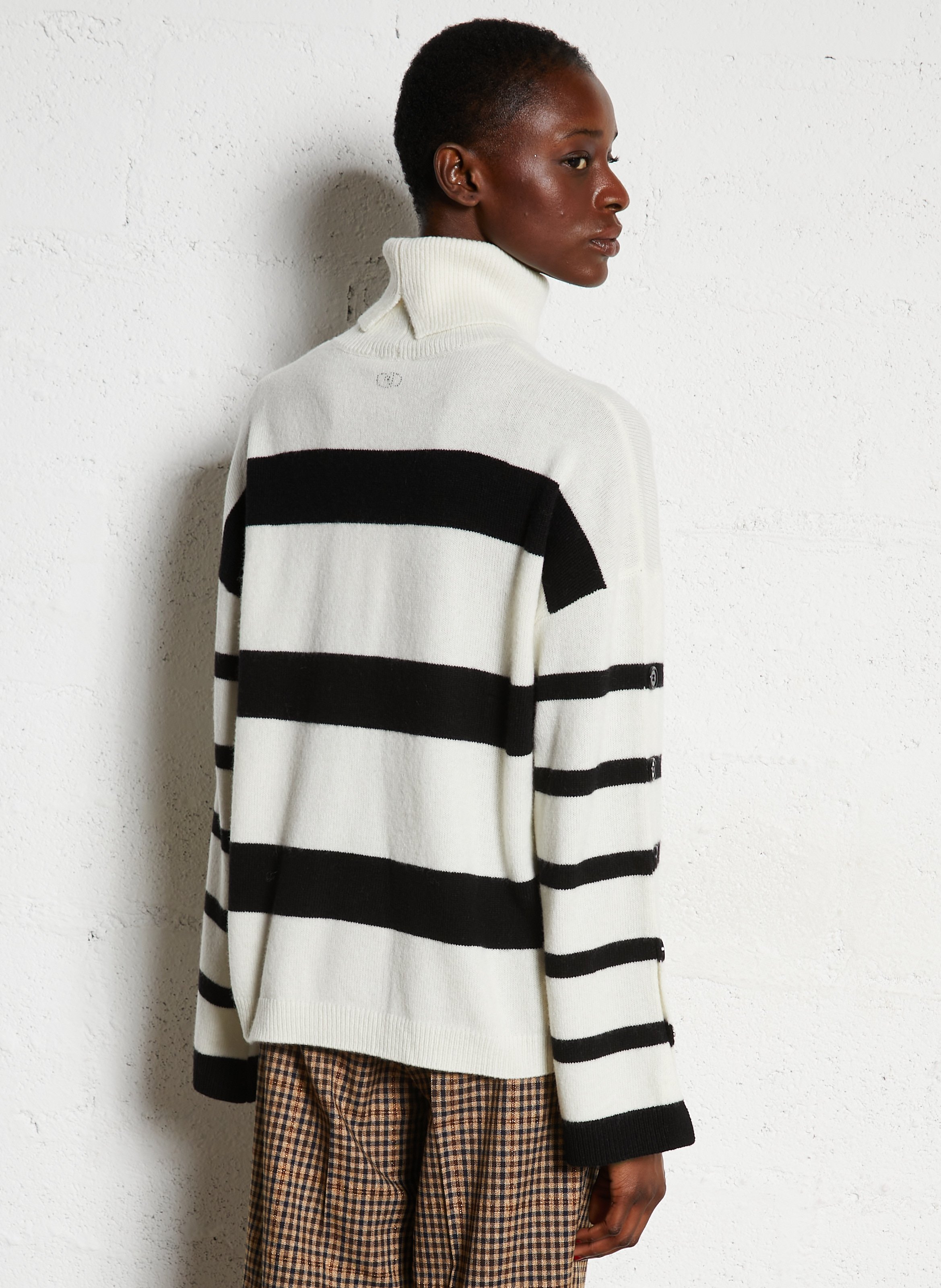 Pull col roulé rayé à boutons fantaisies LIU JO Multicolore