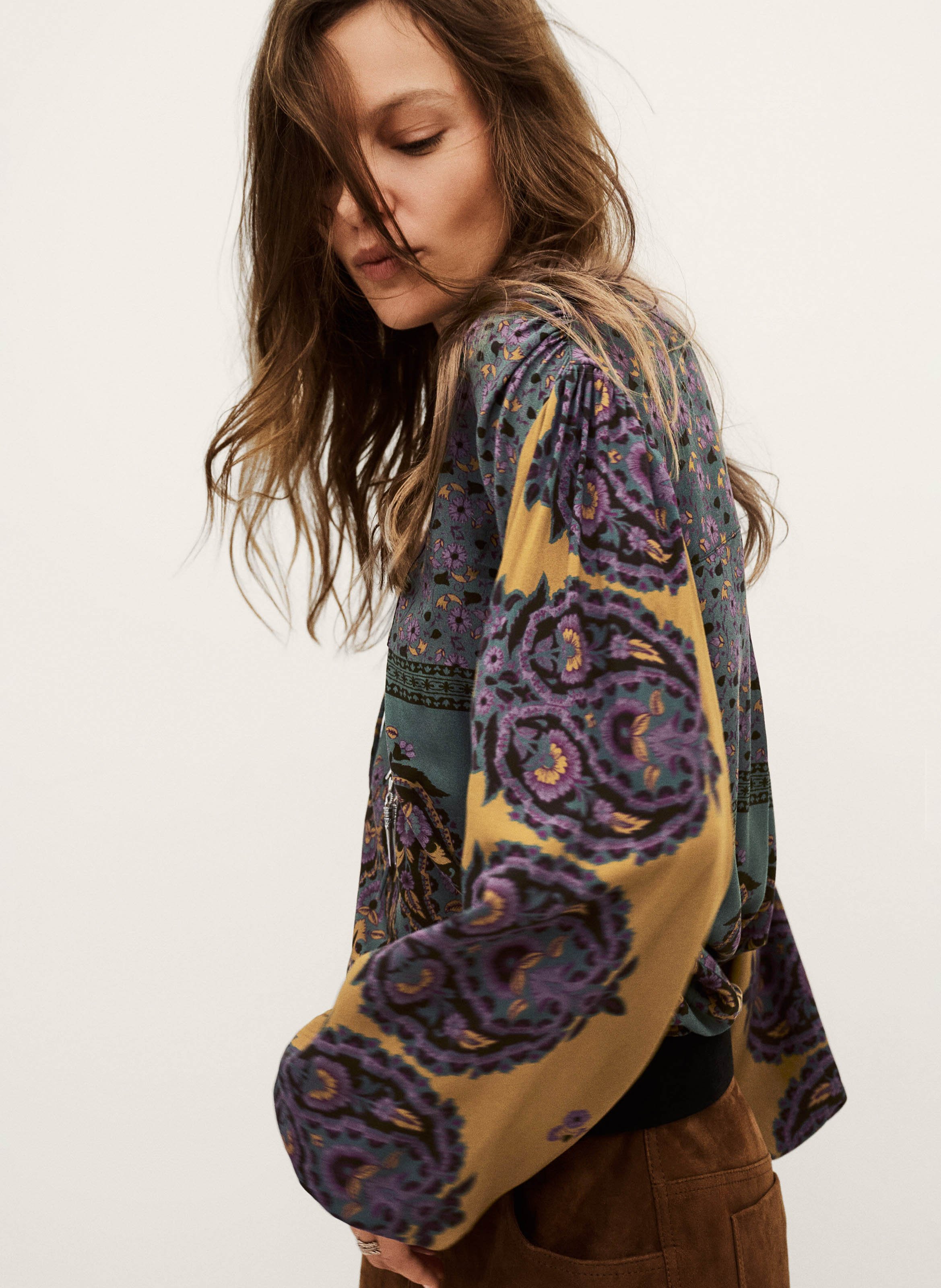 Blouse col v imprimée BA&SH Marron