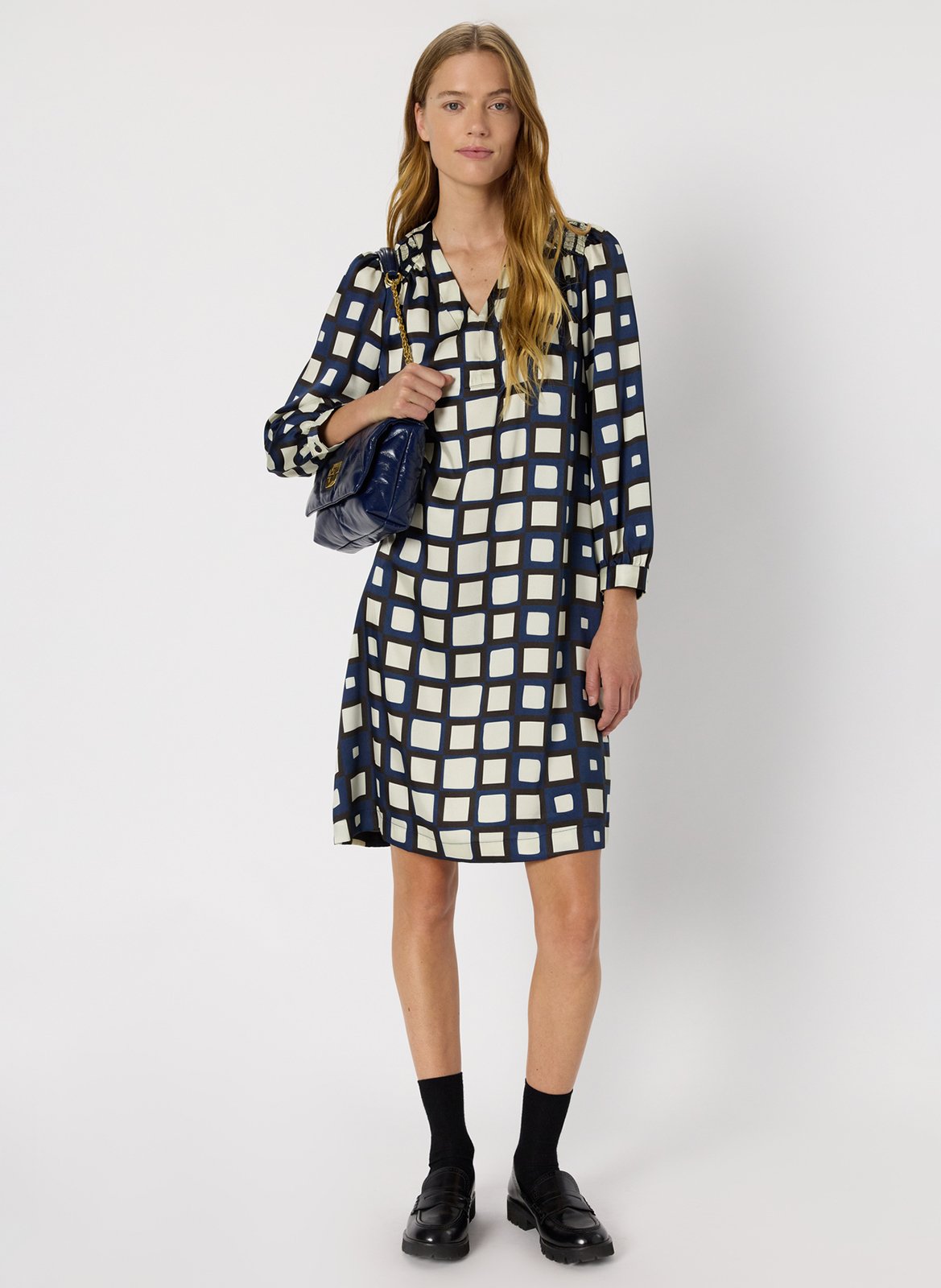 Short checked V-neck dress GERARD DAREL Blue