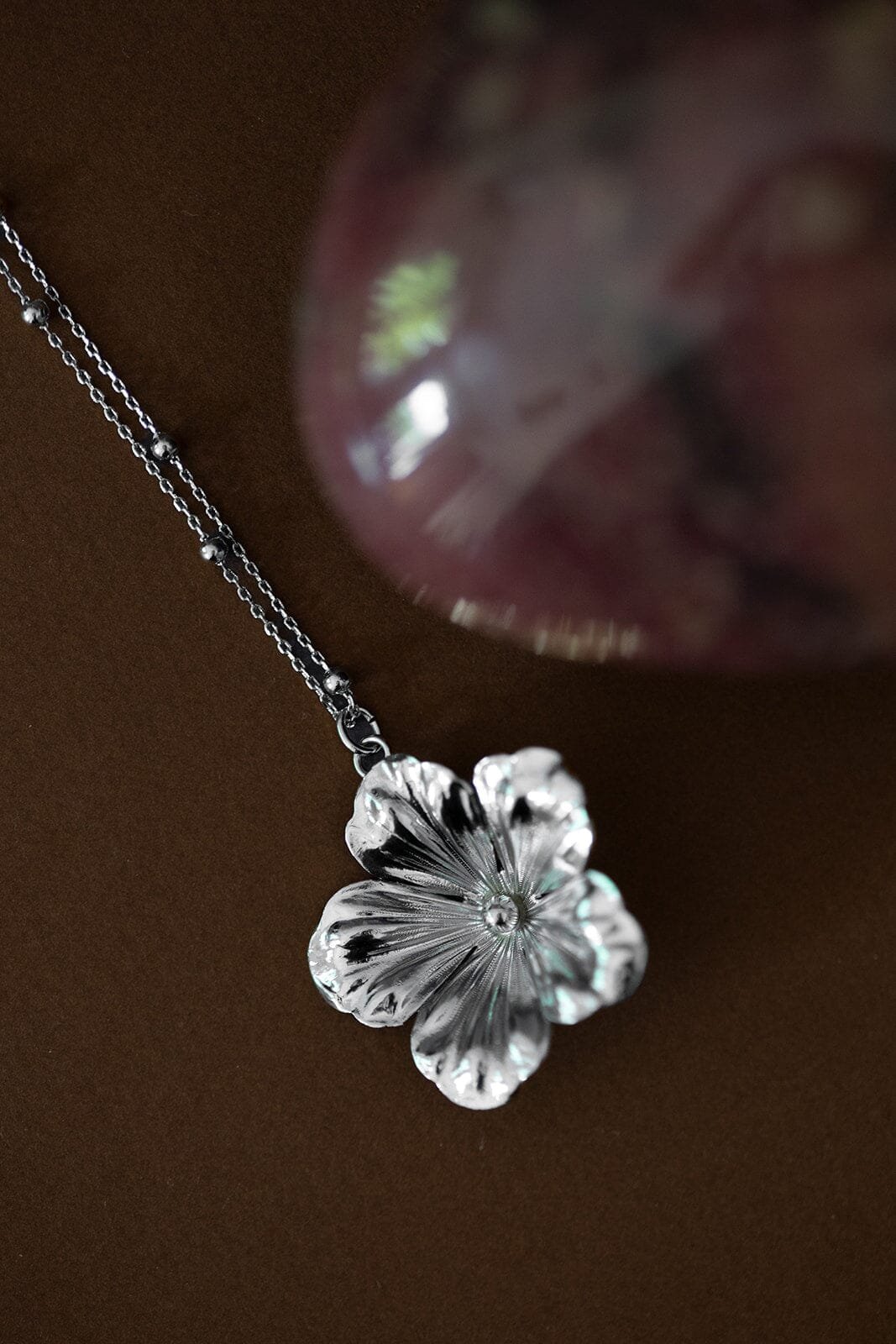 Golden flower long necklace in fine gold MONSIEUR SIMONE Silver