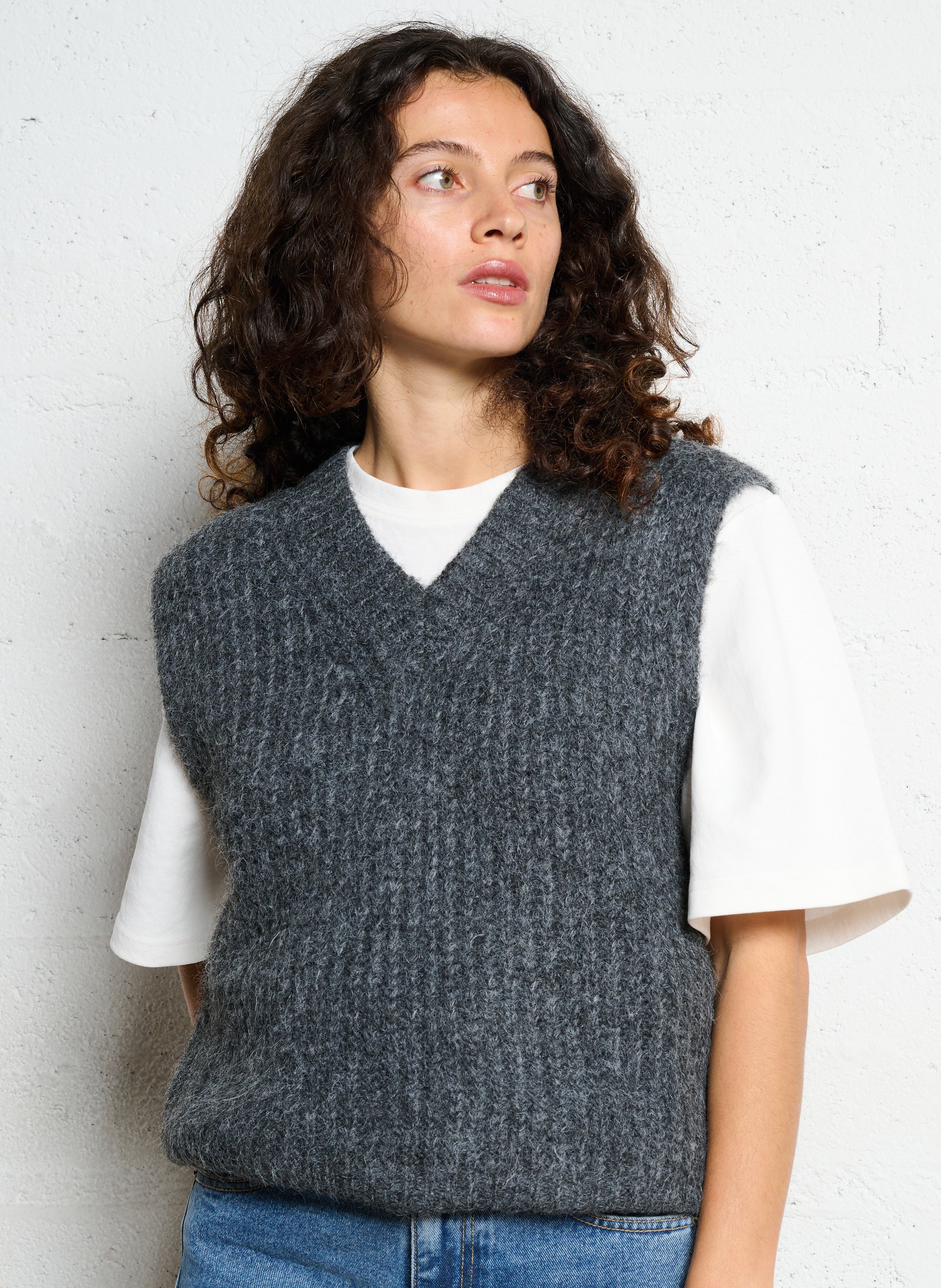 Pull col V sans manche SEE U SOON Argent