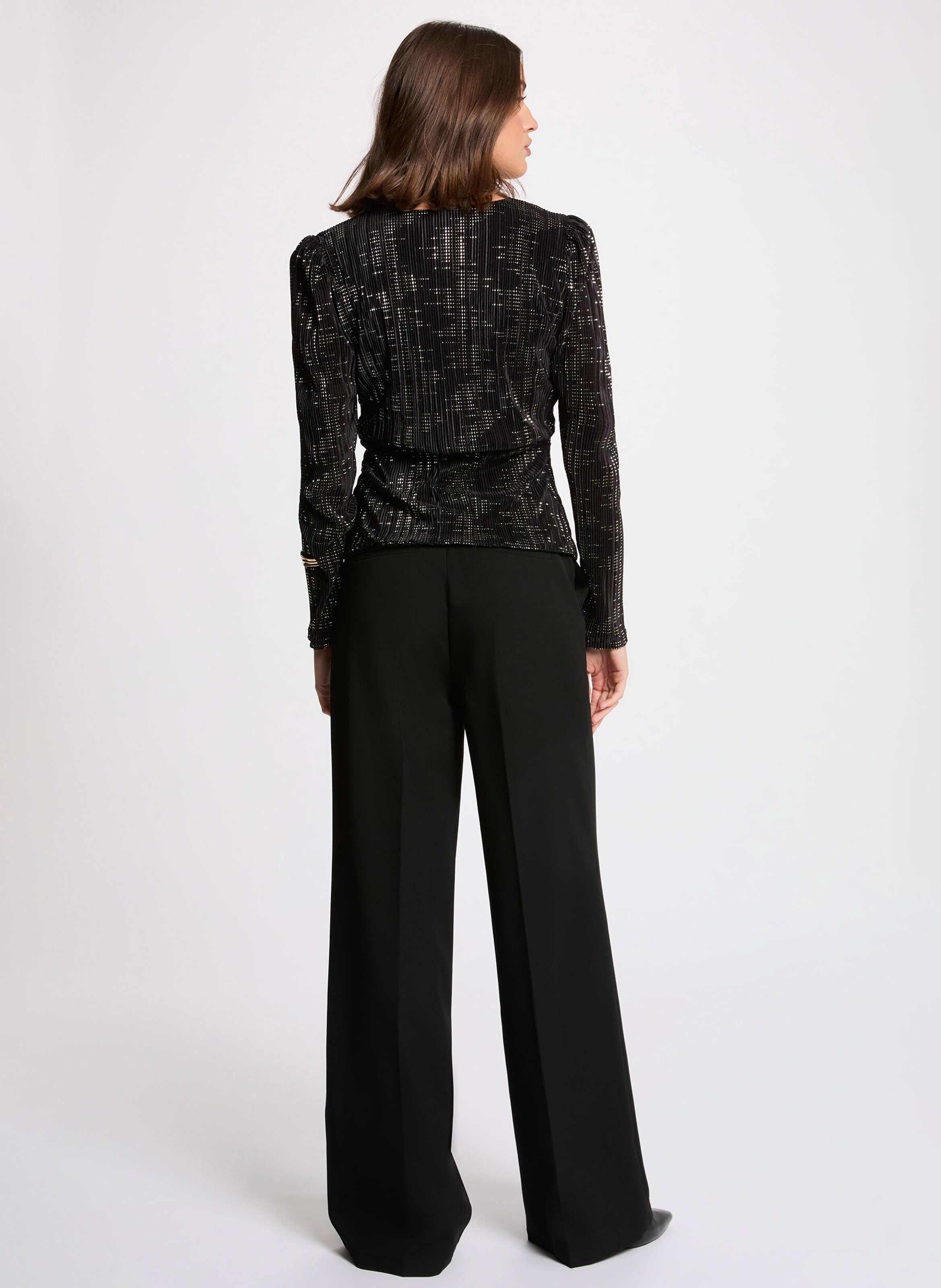 Top cintré col V brillant MORGAN Noir