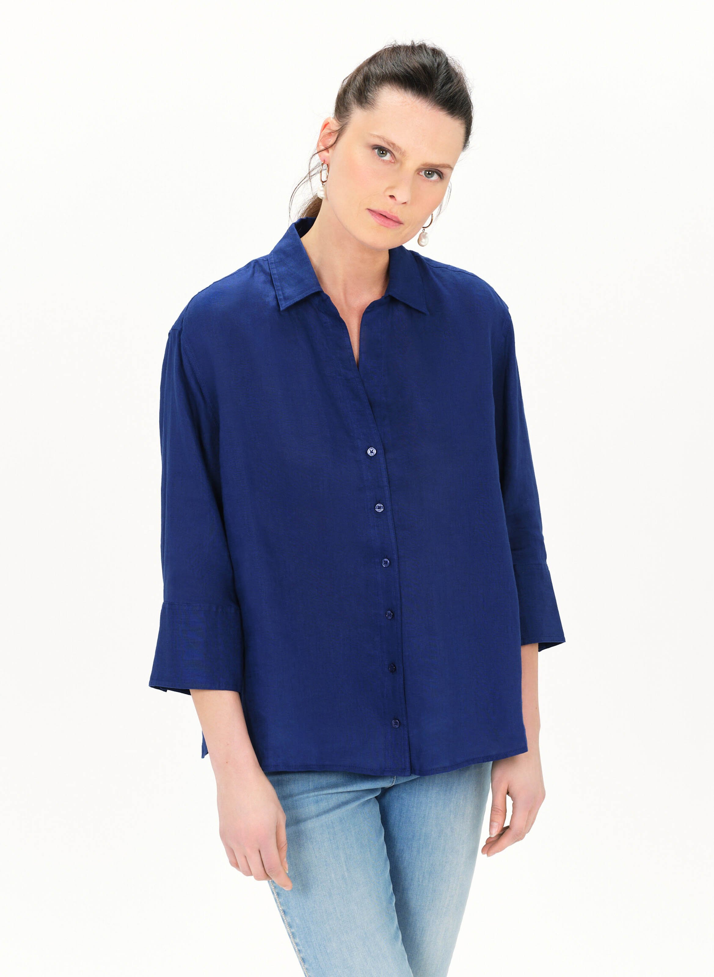 Straight linen shirt with classic collar CAROLL Blue