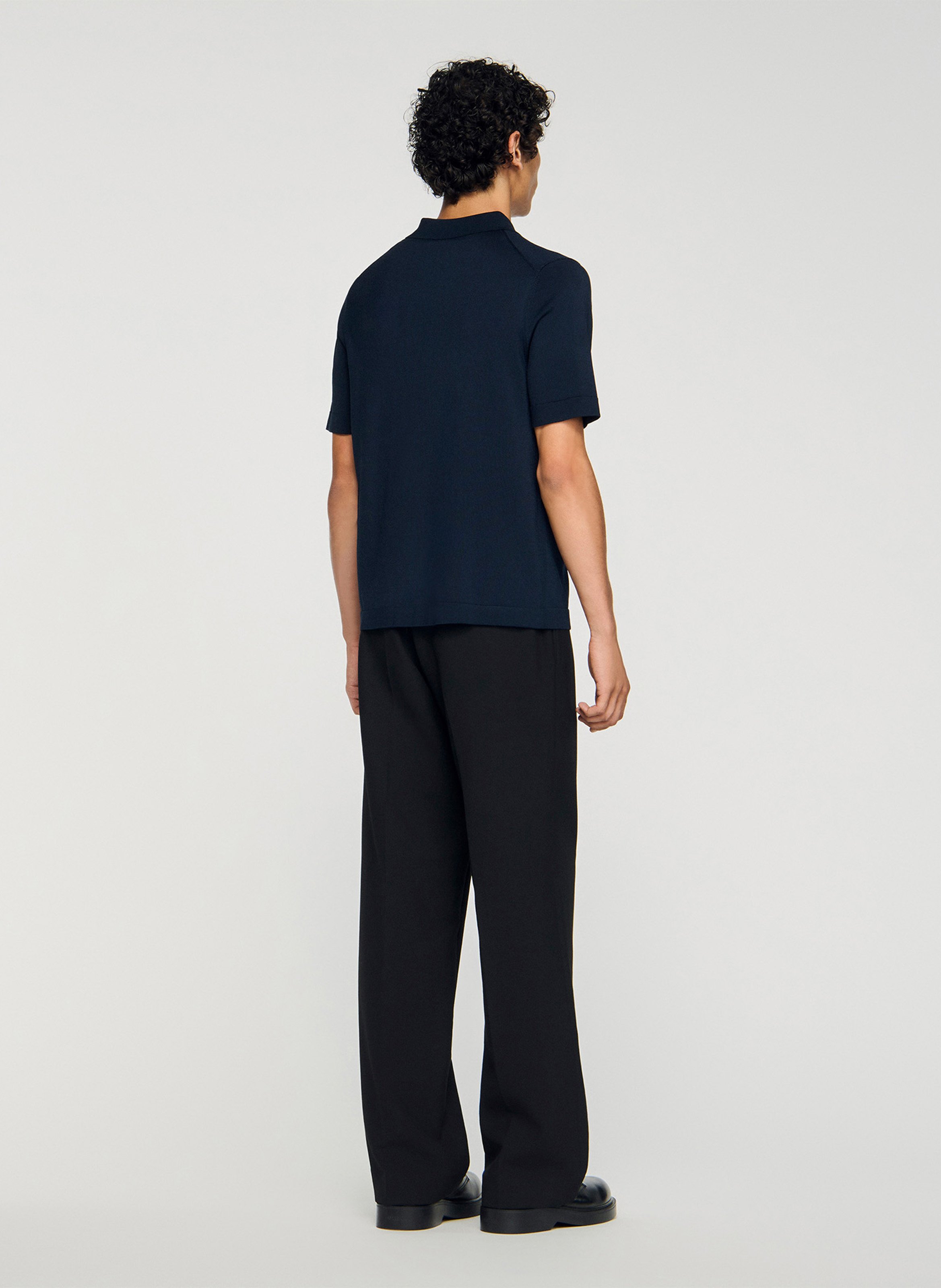 T-shirt manches courtes à col polo zippé SANDRO Bleu
