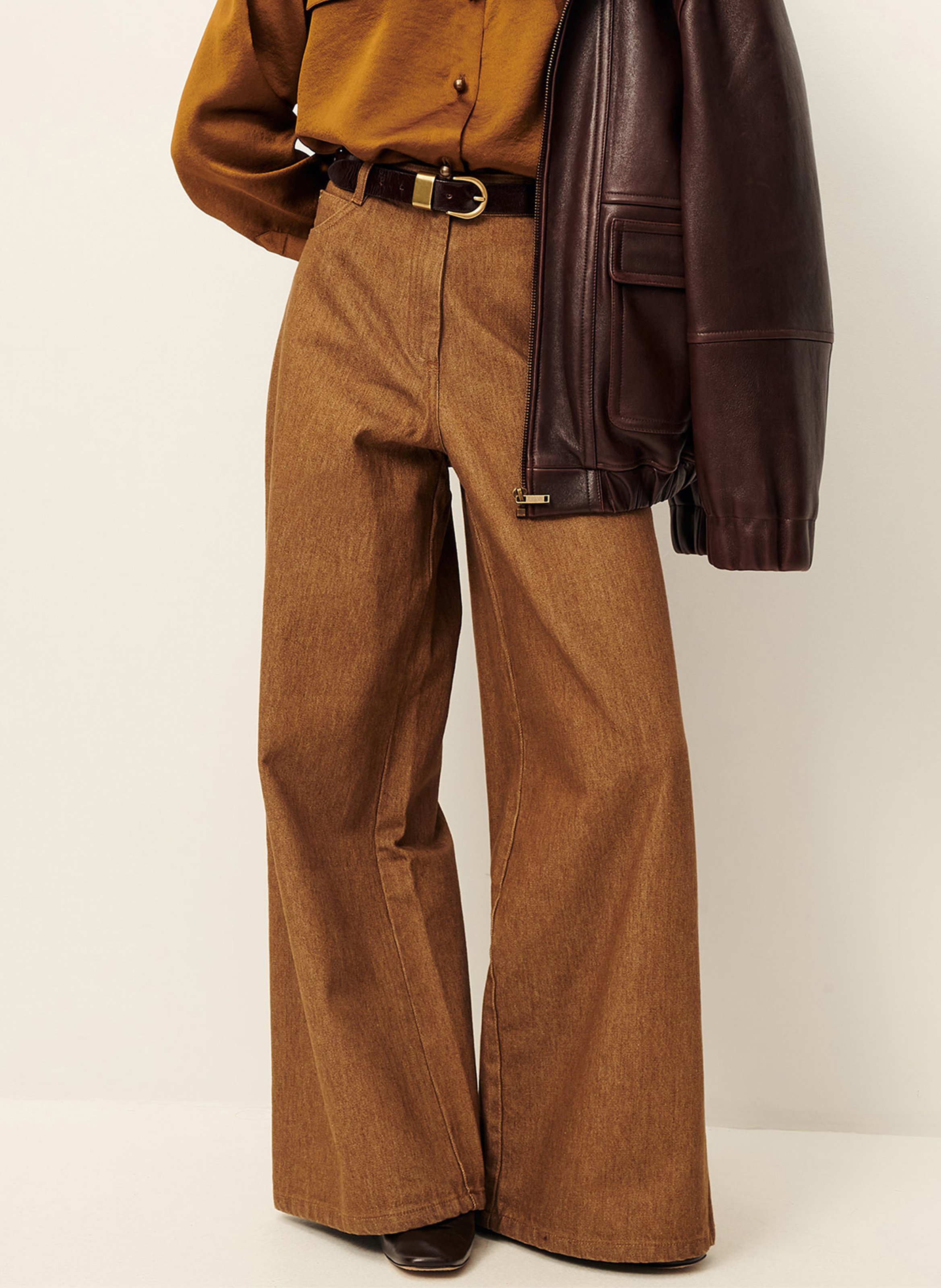 Jean large taille haute en coton SESSUN Marron