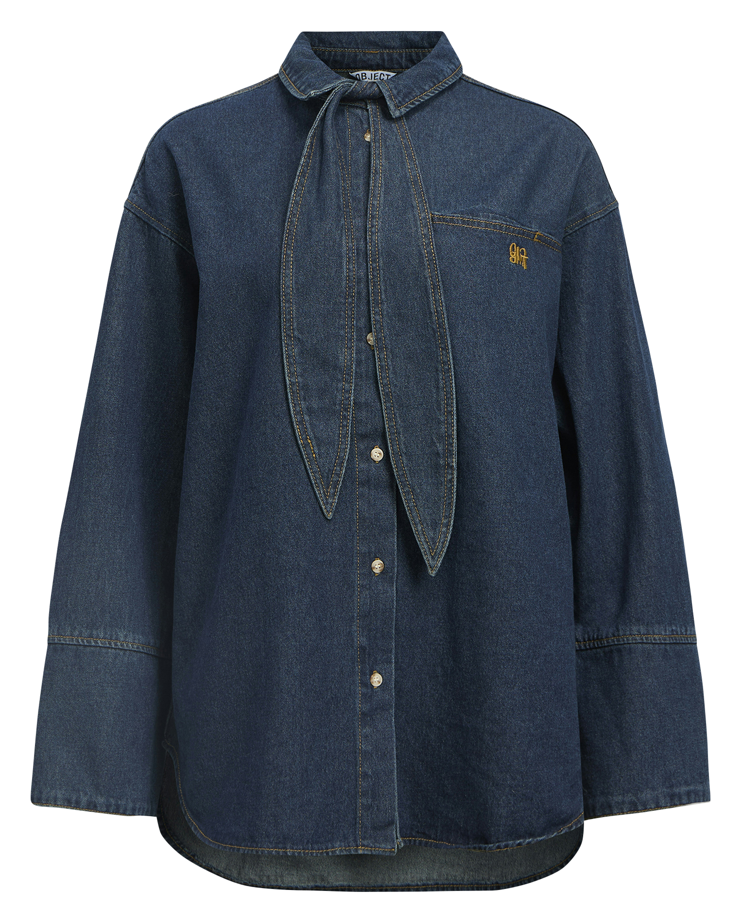 Chemise à cravate ample en denim OBJECT Bleu